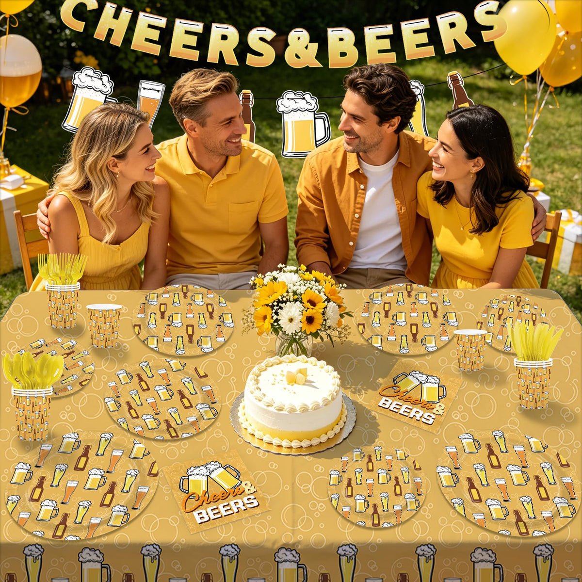 171Pcs Cheers and Beers Party Supplies for Men Serves 24 - Greencian Official Imagery - 3