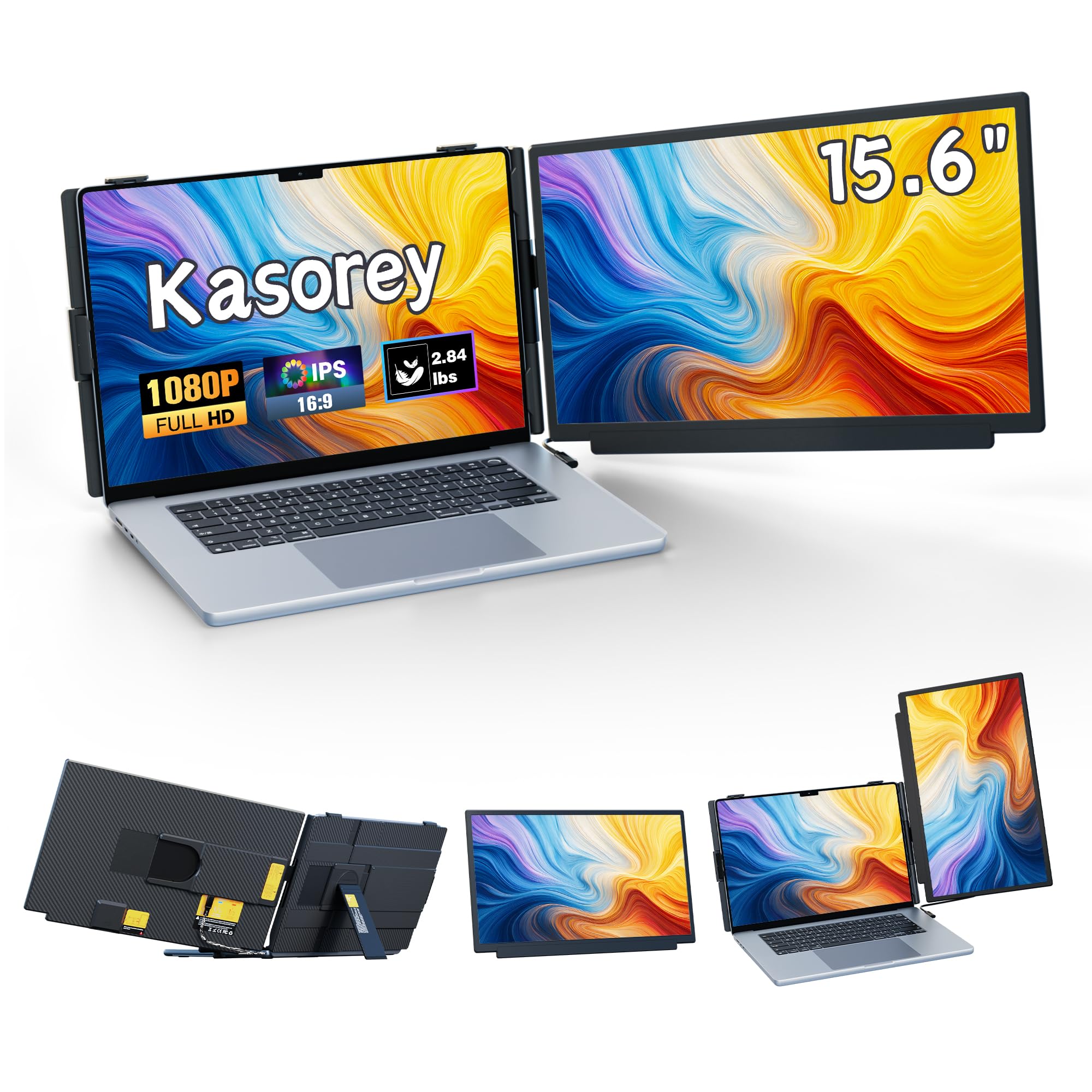 kasorey Laptop Screen Extender, 15.6'' FHD 1080P Dual Portable Monitor - View 8