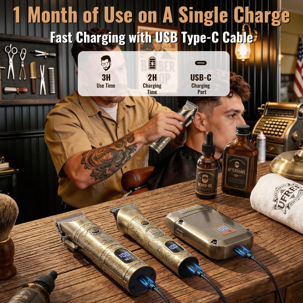 Ufree Hair Clippers for Men Beard Trimmer Foil Shaver 3 in 1 - Ufree Official Imagery - 8