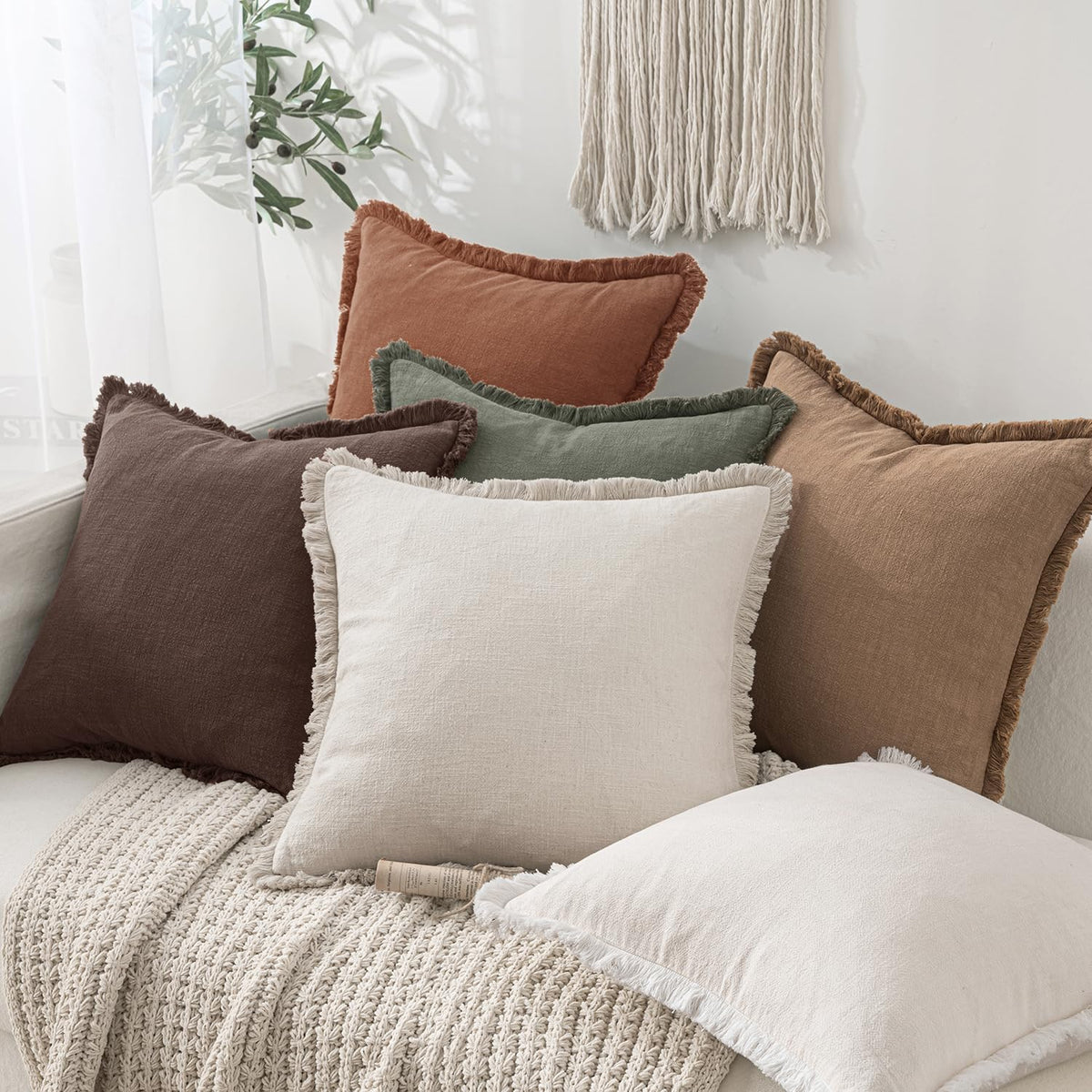 MIULEE Linen Fringe Decorative Fall Throw Pillow Covers Dark - MIULEE Official Imagery - 3