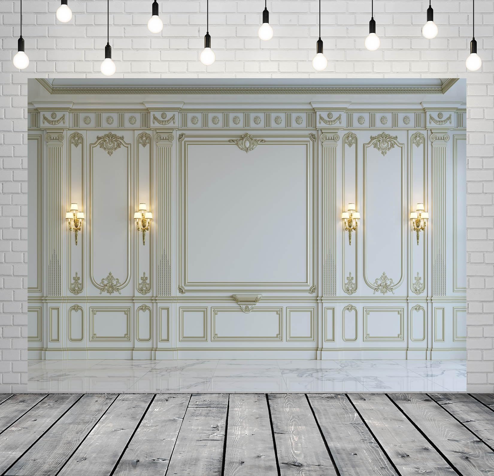 BELECO vintage fabric backdrop with classic white wall design for living room decor, photo studio, or birthday party settings.