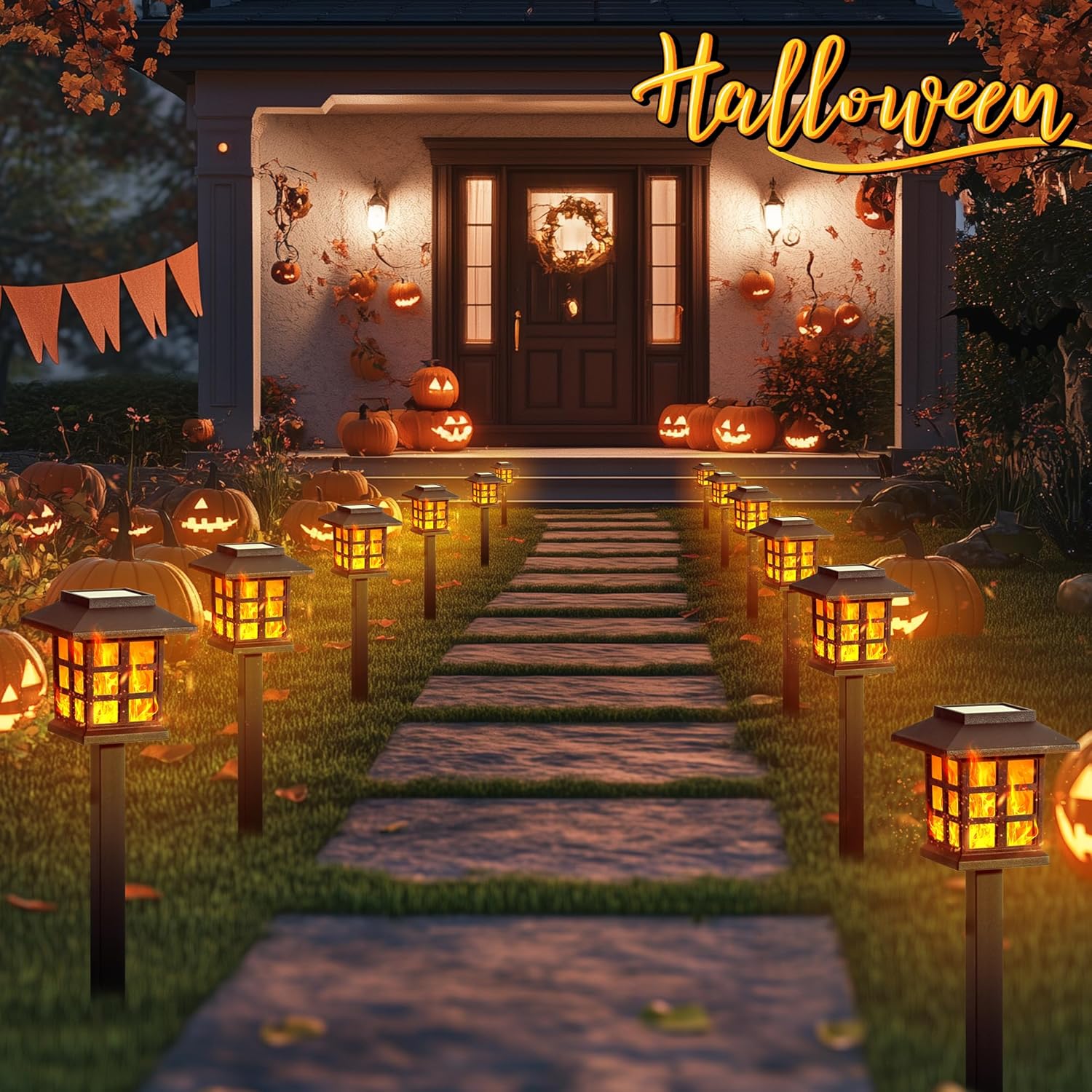 GIGALUMI Solar Lights for Outside,12 Pack Flickering Flame LED Solar Outdoor Lights