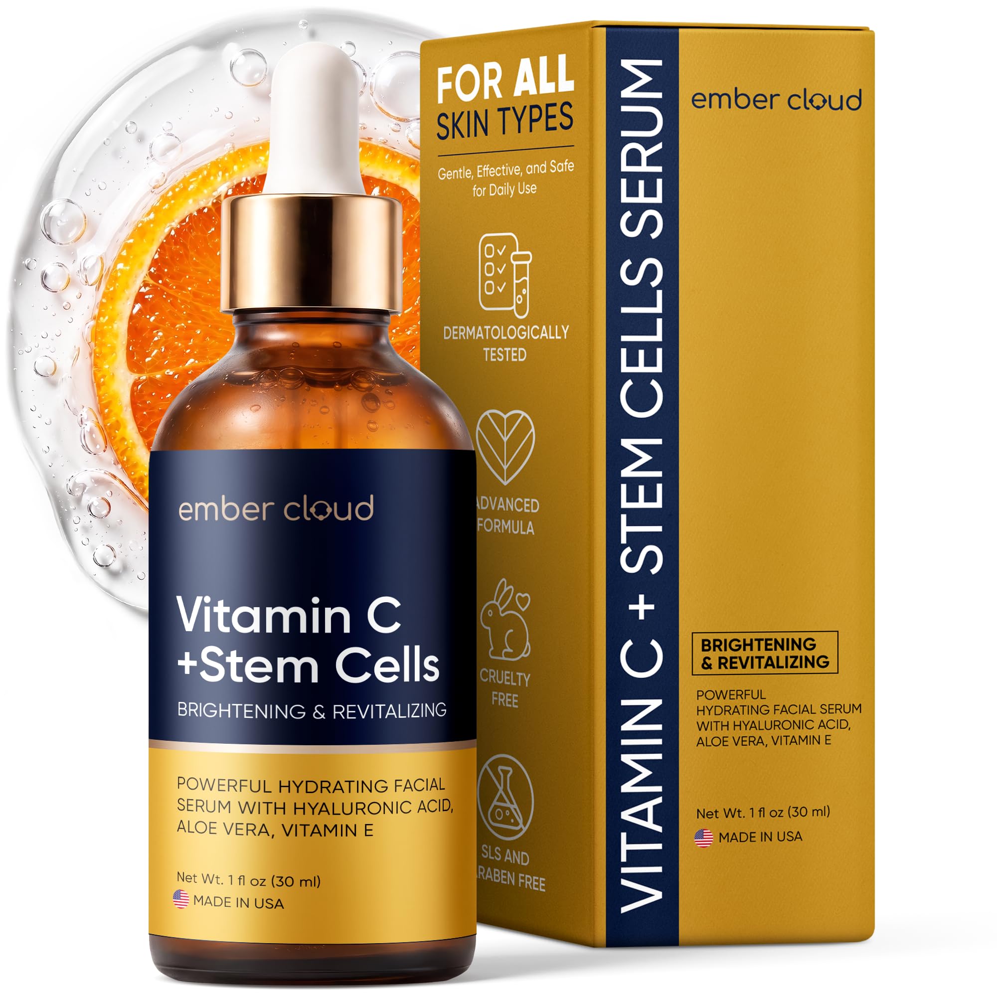 Vitamin C Serum for Face with Stem Cells & Hyaluronic Acid 1 Oz - Product Imagery