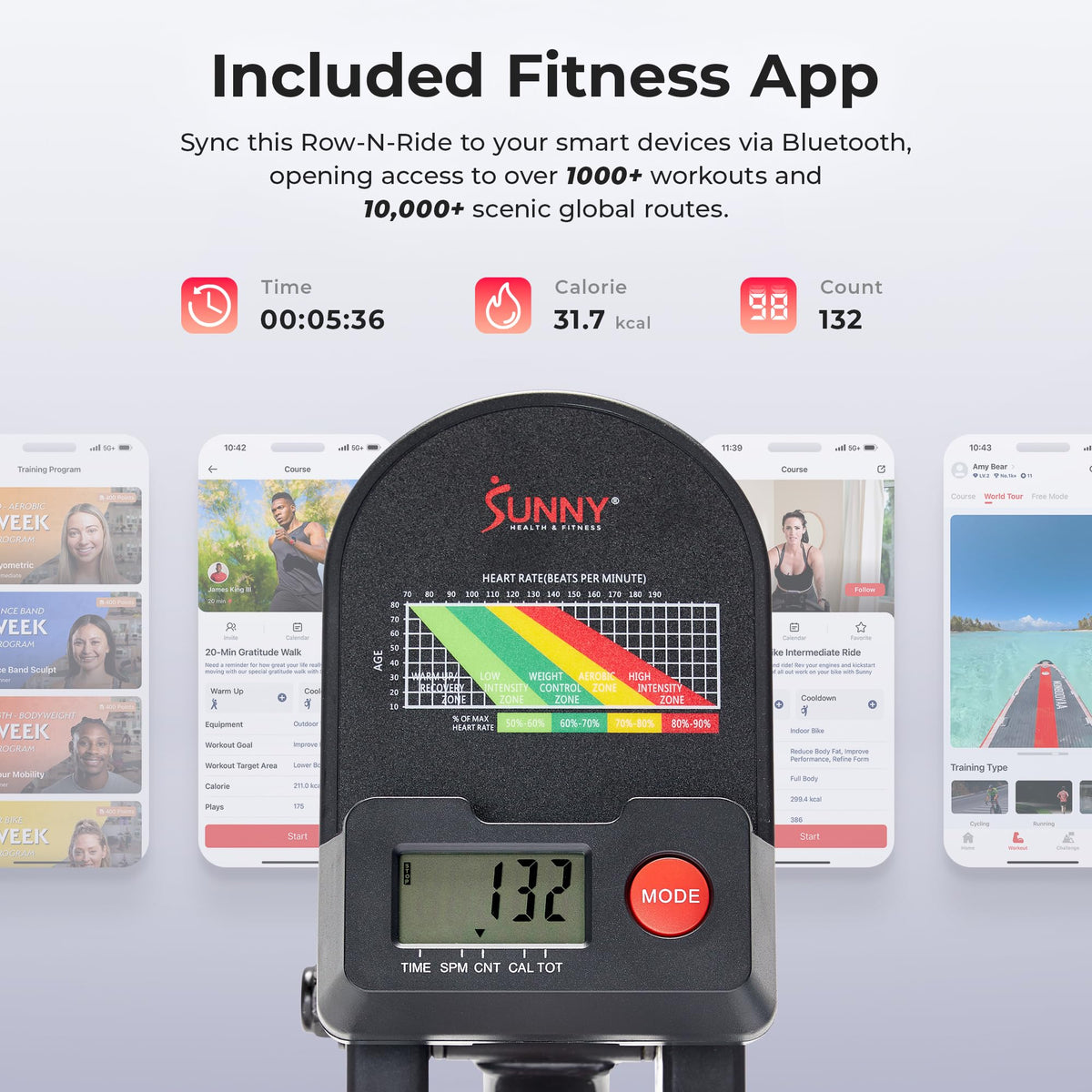 Sunny Health Fitness Row N Ride Squat Assist Trainer for - Sunny Health & Fitness Official Imagery - 4