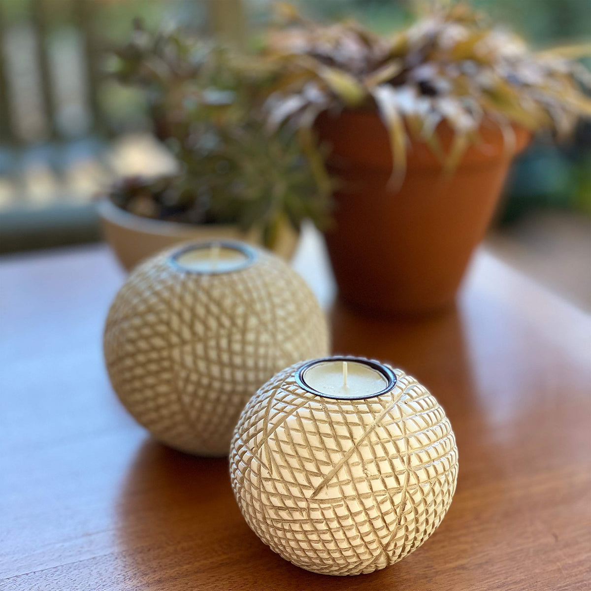 Luca Beige Orb Tea Light Candle Holders Gift Boxed Set of 2 - Huey House Official Imagery - 6