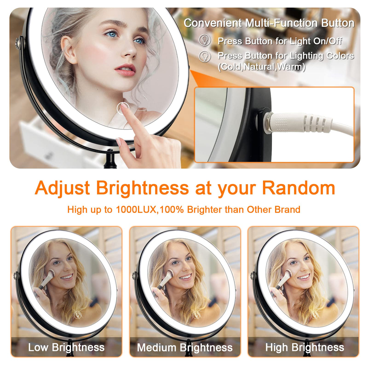 8 Lighted Makeup Mirror 1X 10X Magnifying Vanity Mirror with - AMZTOLIFE Official Imagery - 4