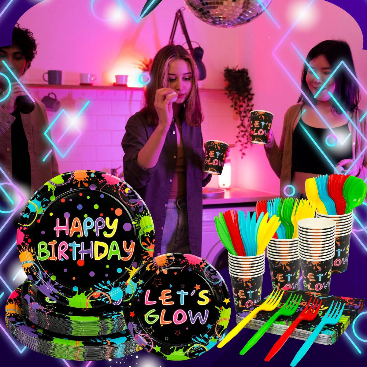 168 Pcs Serves 24 Guests Happy Birthday Party Plates and - Clapzooki Official Imagery - 6