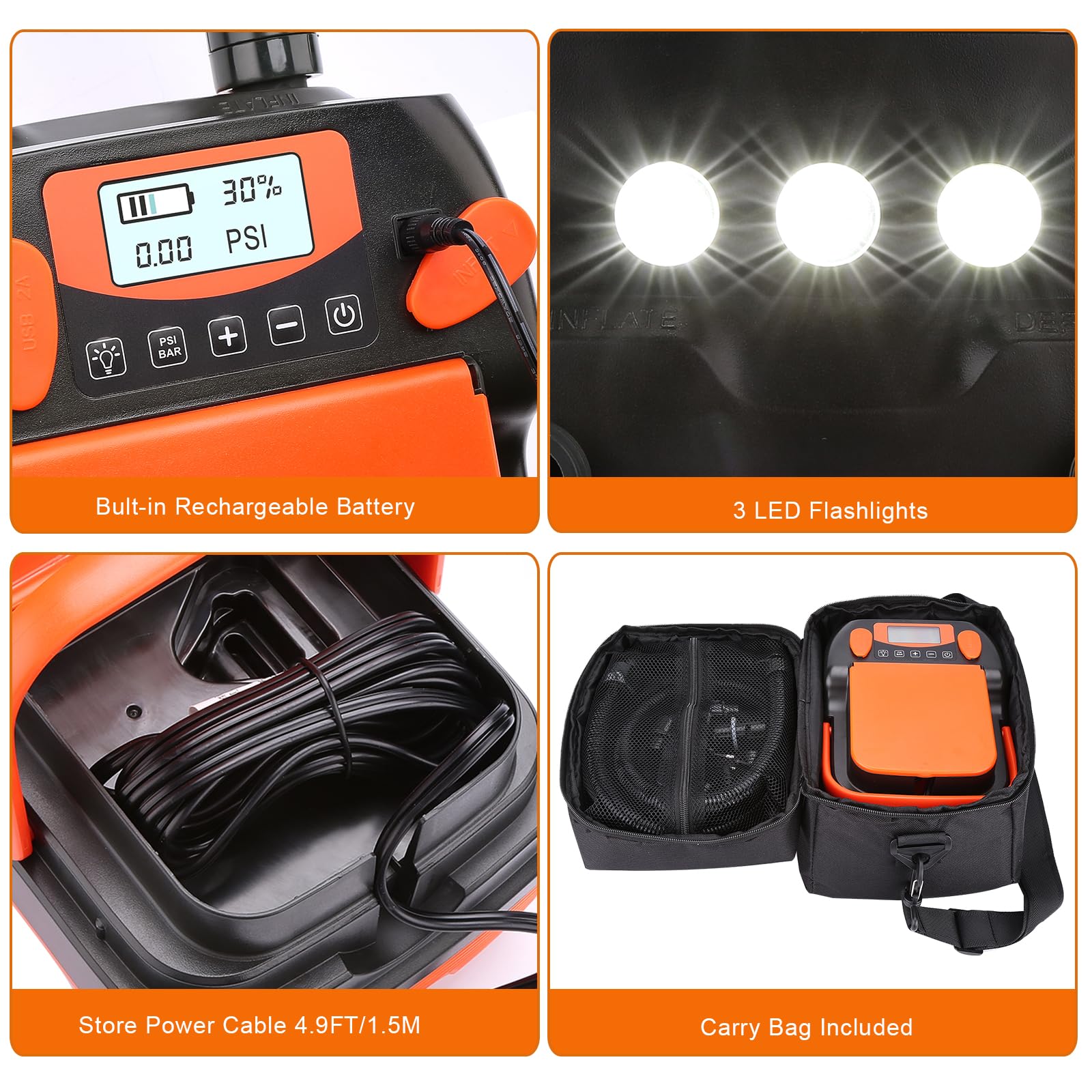 AGPTEK Electric Air Pump Digital 16PSI 12V Rechargeable SUP Compressor - View 3