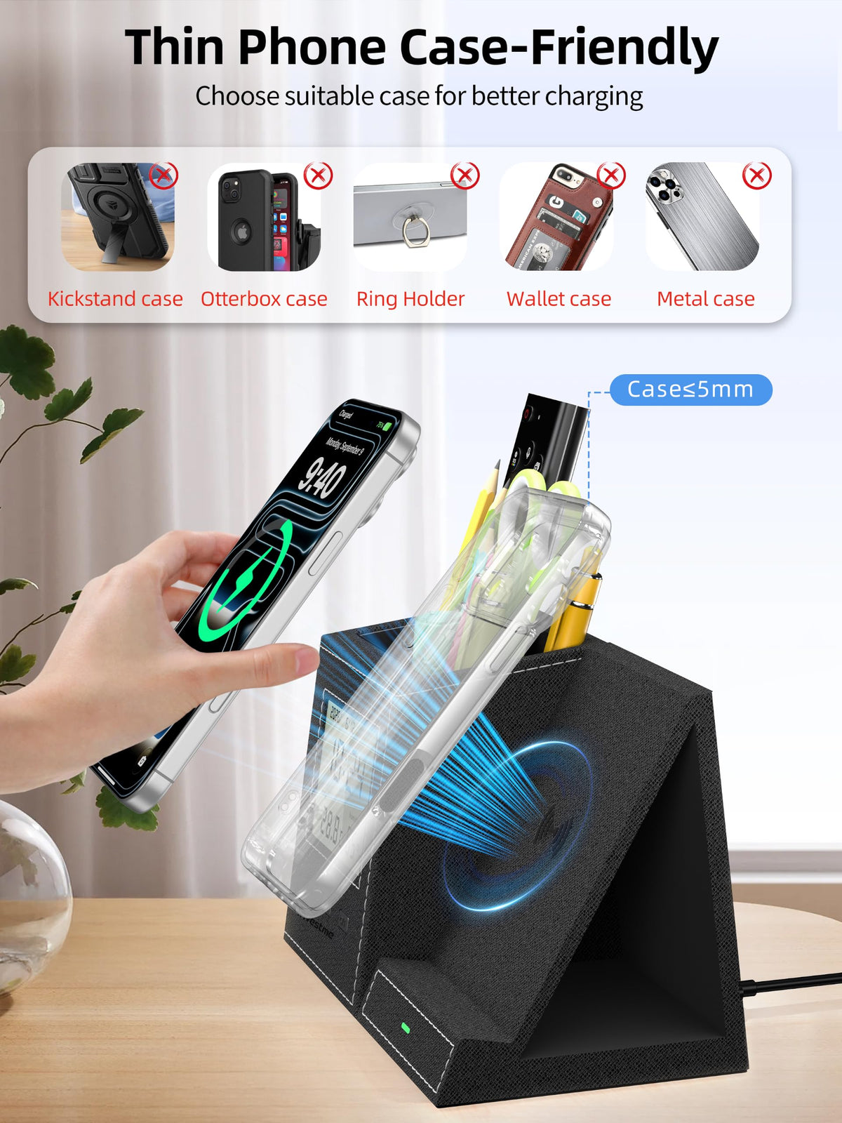 5 in 1 Pen Holder with Wireless Charger Desk Organizer - Investme Official Imagery - 8