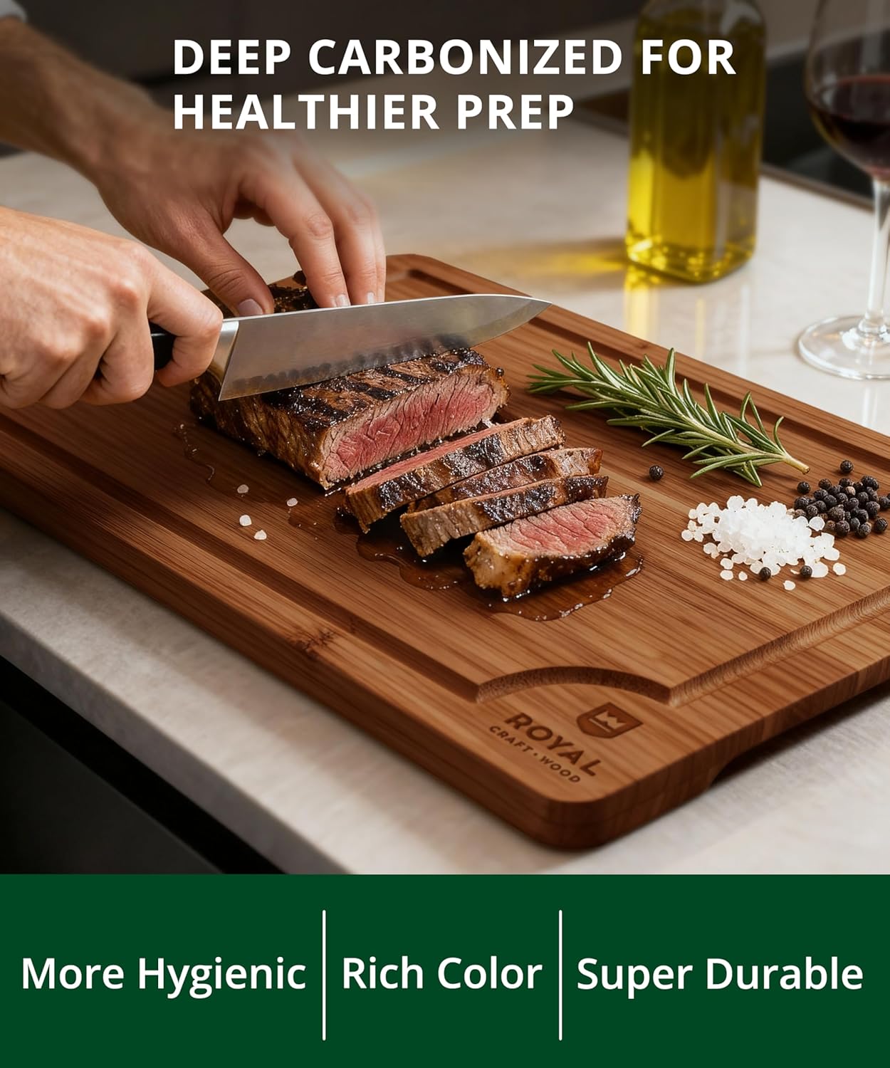 Royal Craft Wood wooden cutting board for kitchen meal prep and serving, showing a smooth, natural wood surface.