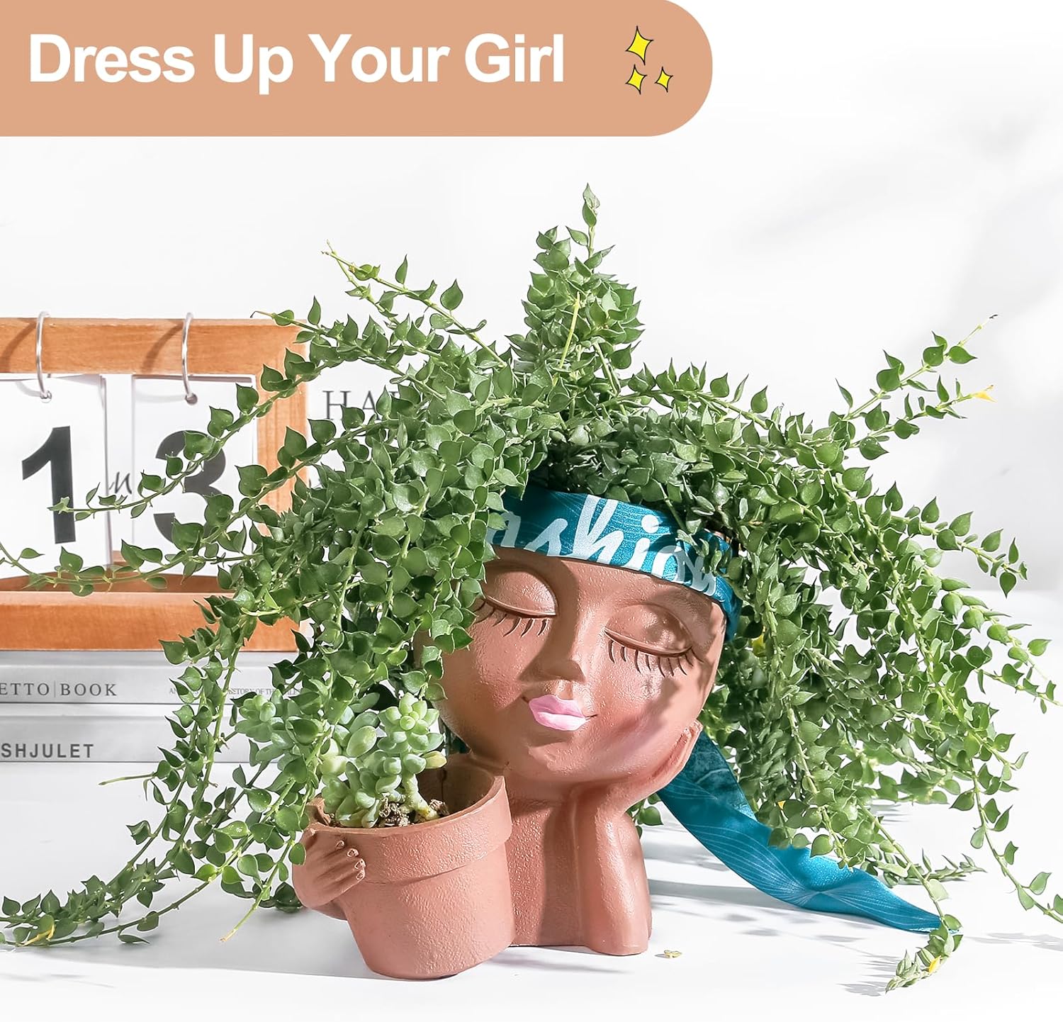 vomiceak black lady face planter pot for indoor and outdoor plants, featuring a double head design for stylish plant display.