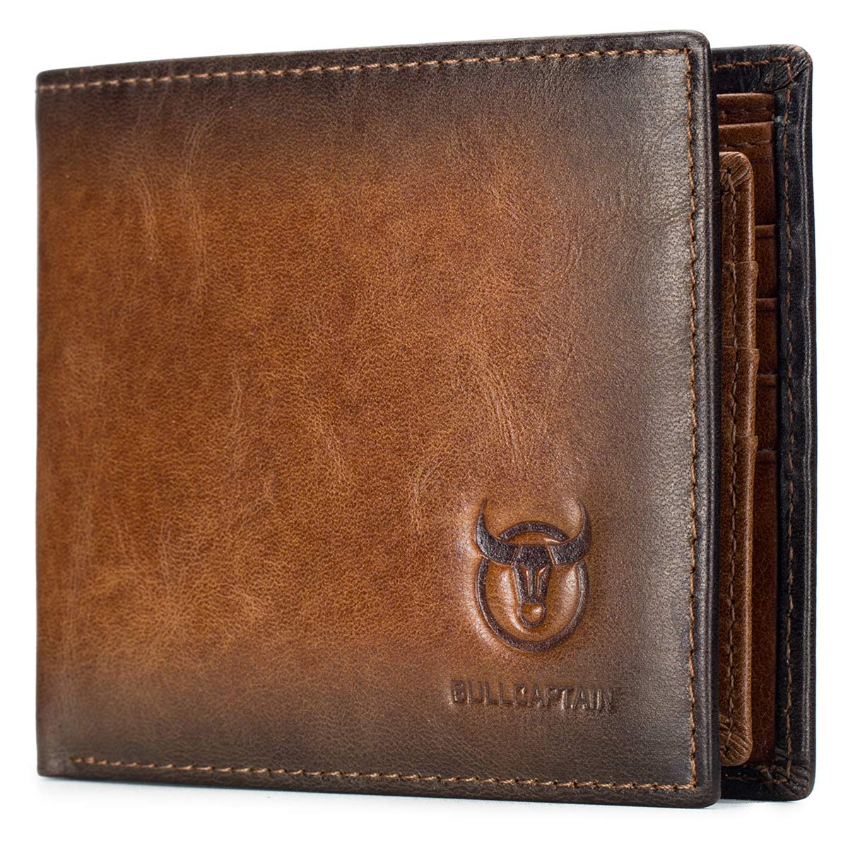 BULLCAPTAIN RFID Wallet Men Genuine Leather 11 Card Slots Brown