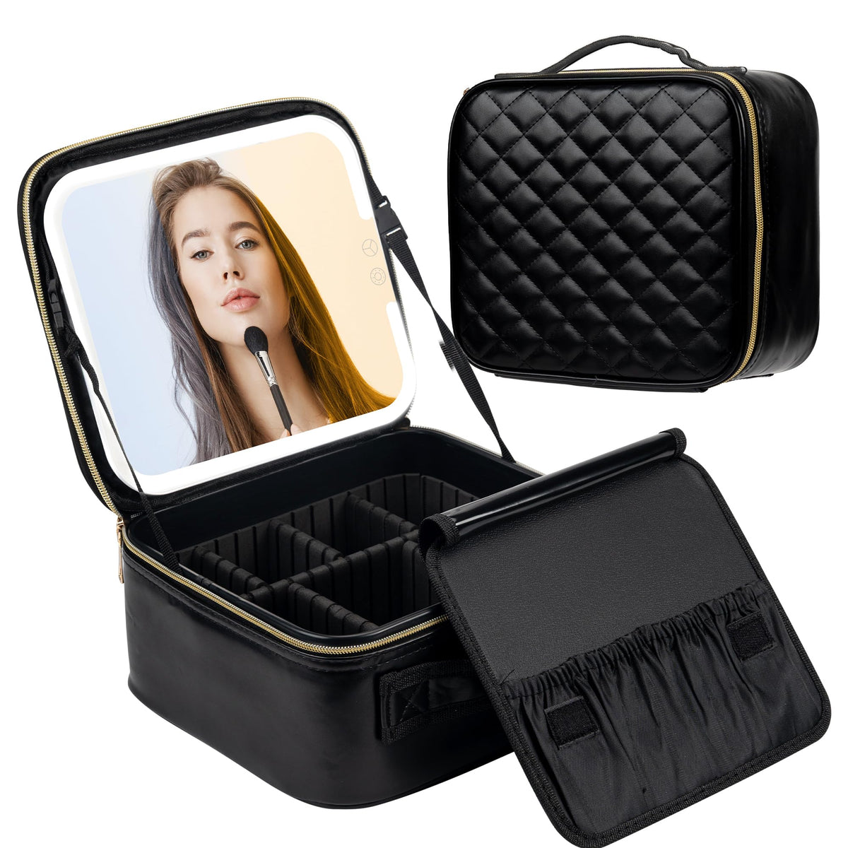 SJD Travel Makeup Bag with LED Mirror Portable Cosmetic Case - SJD LACE Official Imagery - 3