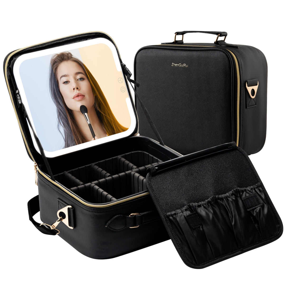 SJD Travel Makeup Bag with LED Mirror Portable Cosmetic Case - SJD LACE Official Imagery - 2