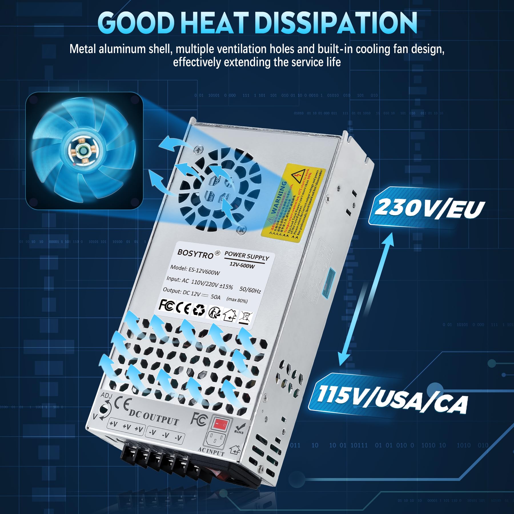 BOSYTRO Upgraded 12V DC Power Supply 600W 50A AC to DC Converter - BOSYTRO Official Product View 5
