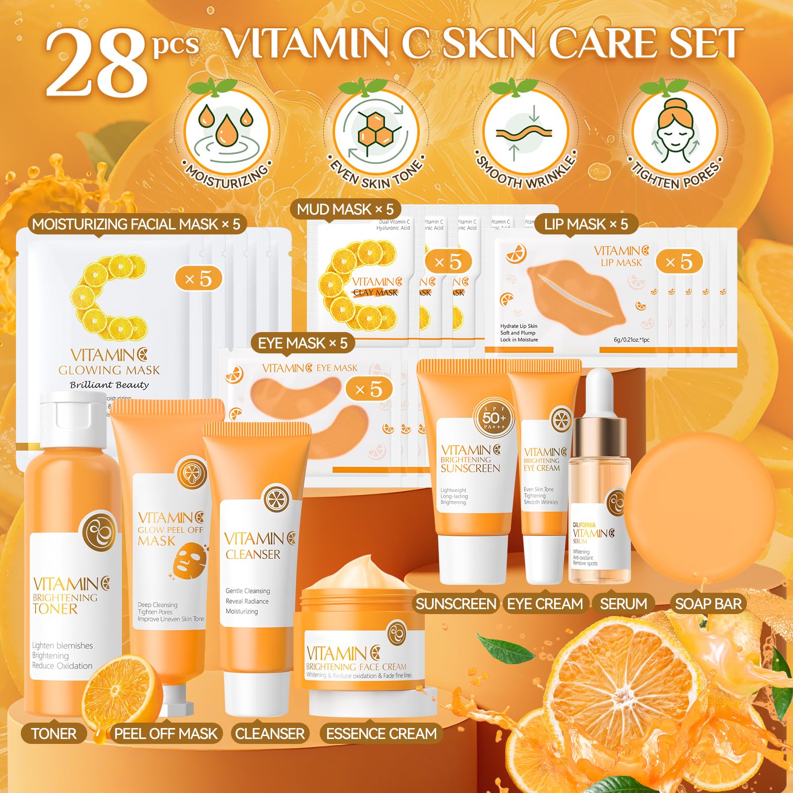 28 Pcs Vitamin C Skin Care Set, Skincare for Girls 10-12, - Ofanyia