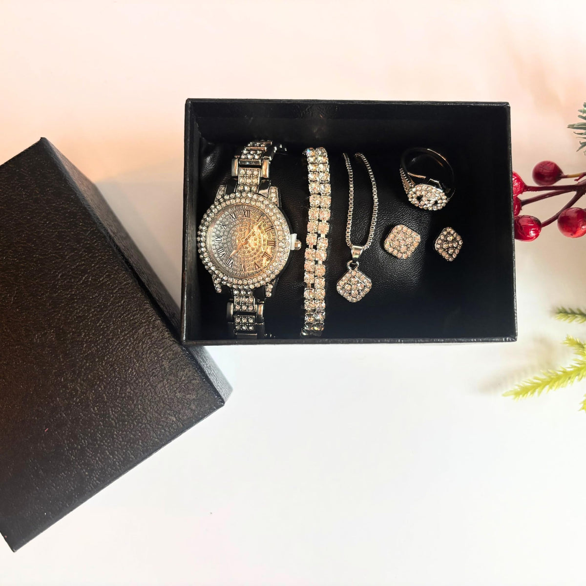 OLALACLAYCO Rhinestone Watch Jewelry Set with Necklace - Premium Selection Official Imagery - 4