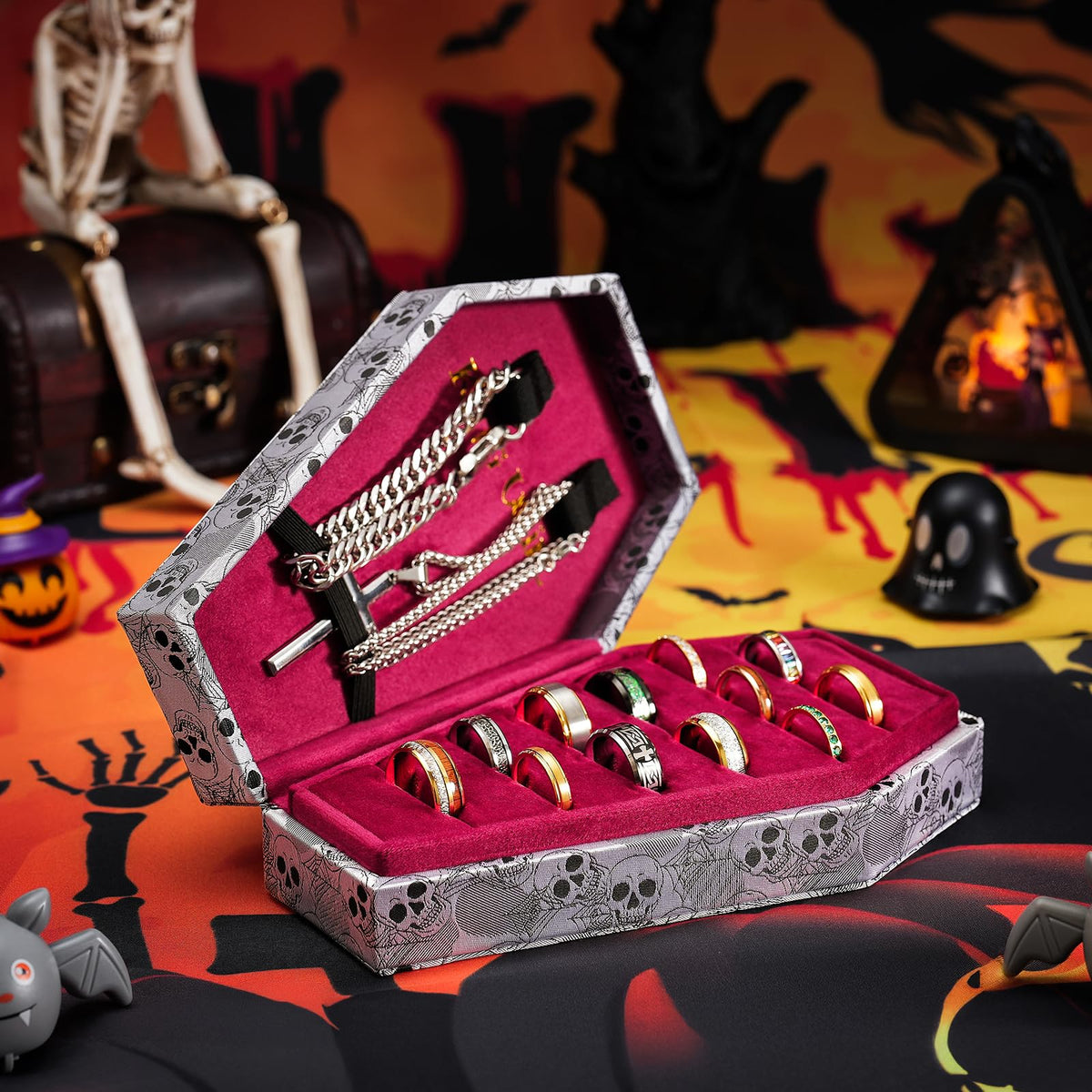 Mens Velvet Ring Box Organizer Coffin Shape Unisex Storage - King Will Official Imagery - 3