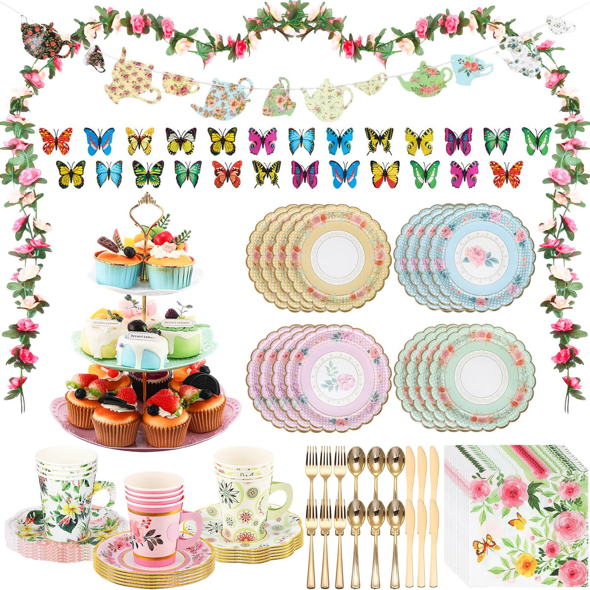 Teenyyou 121 Pcs Floral Tea Party Set for Bridal Shower 12 - Teenyyou Official Imagery - 1