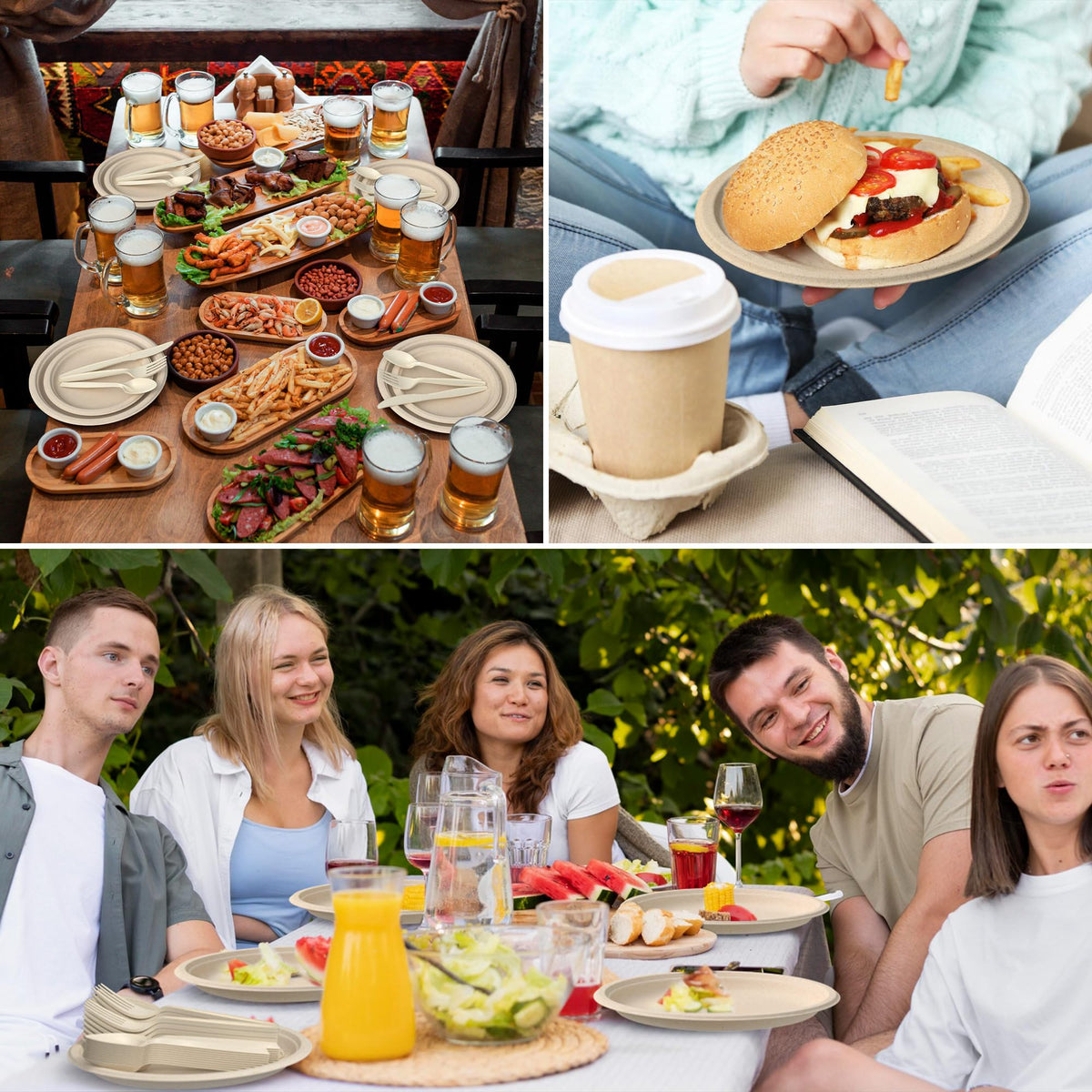 Compostable Paper Plates Set 250PCS Disposable Heavy Duty - FEHHTO Official Imagery - 3
