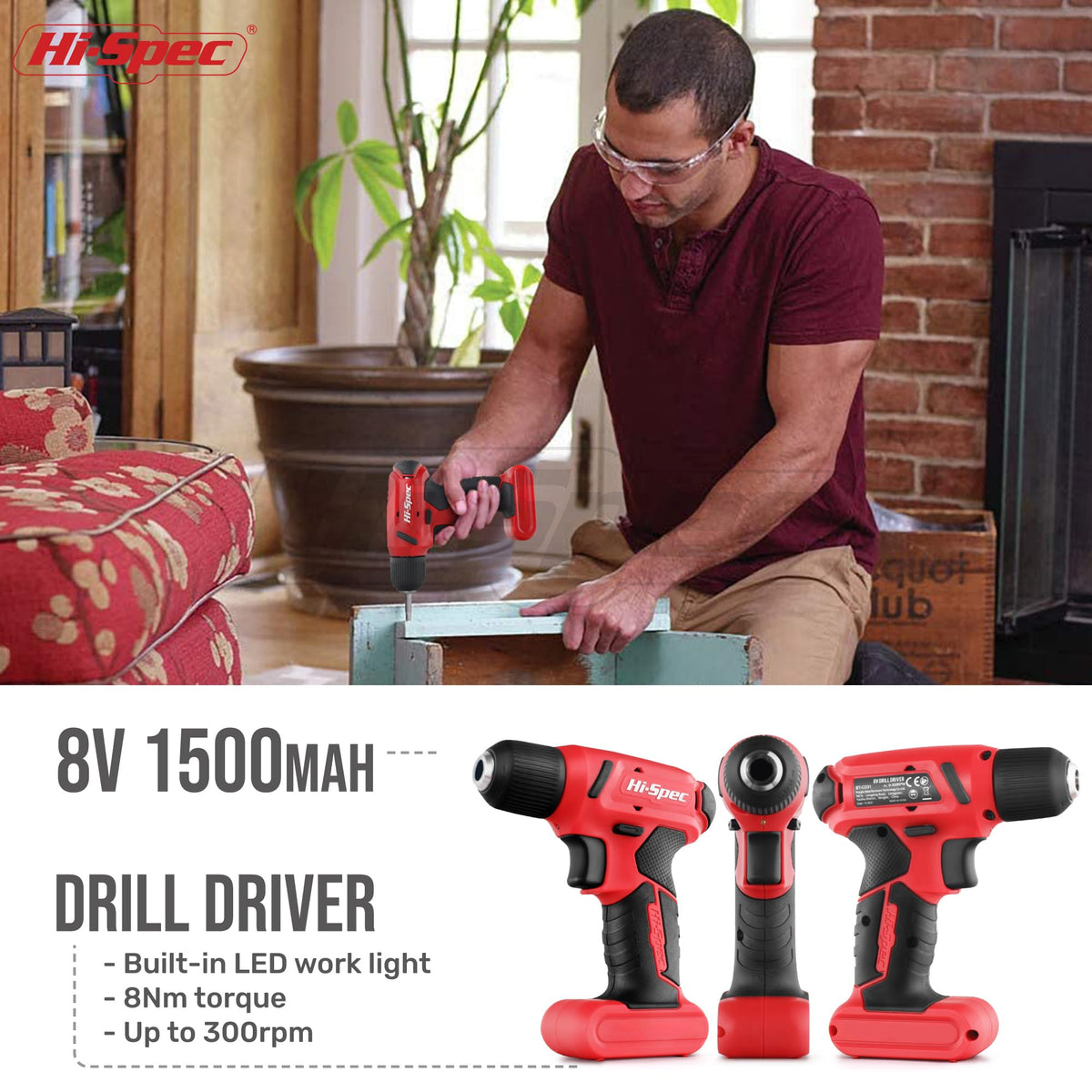 Hi Spec 8V USB Cordless Drill Driver Home Tool Kit for Home - Hi-Spec Official Imagery - 4
