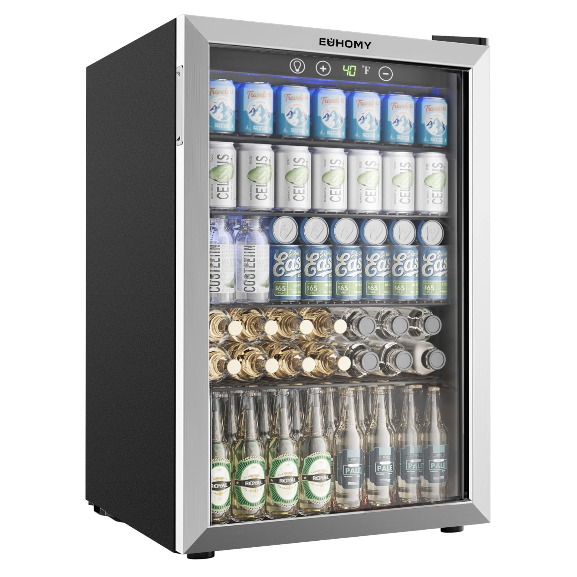 EUHOMY 130 Can Mini Fridge, Beverage Refrigerator with Glass Door, Black - EUHOMY Official Product View 10