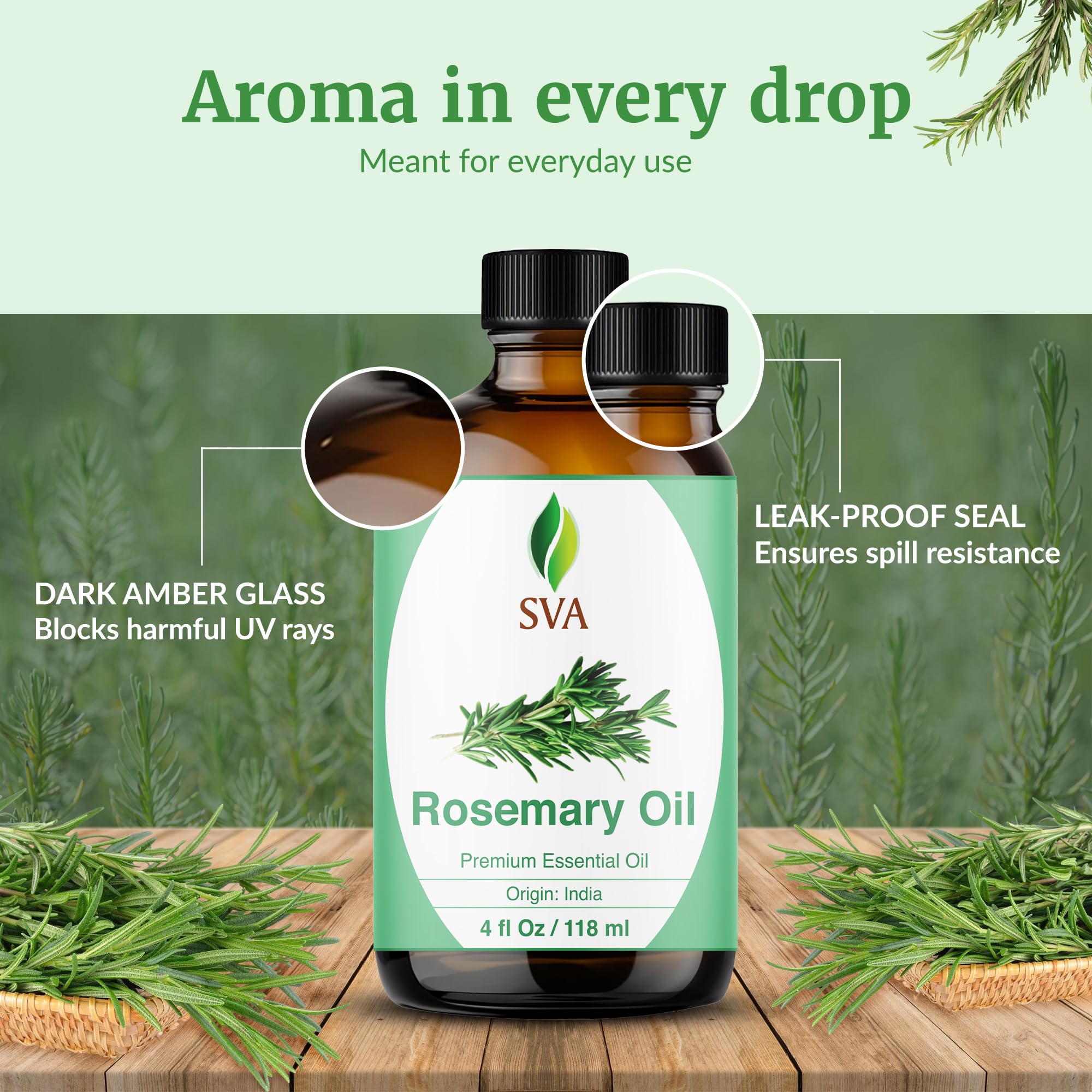 SVA ORGANICS SVA Rosemary Essential Oil, Glass Bottle with Dropper, 4 Fl Oz - SVA ORGANICS Official Product View 7