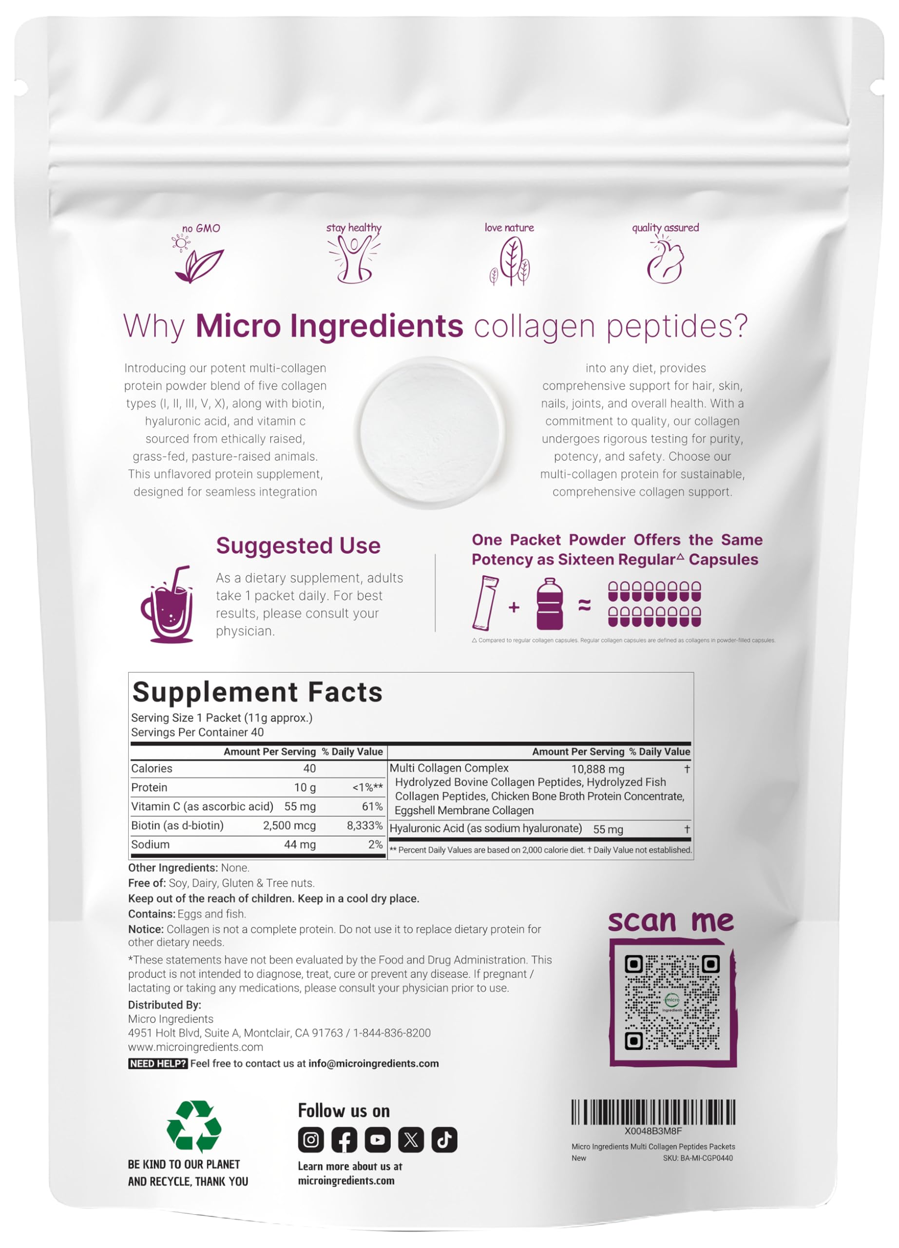 Micro Ingredients Multi Collagen Peptides Powder 40 Stick - Micro Ingredients Official Imagery - 3