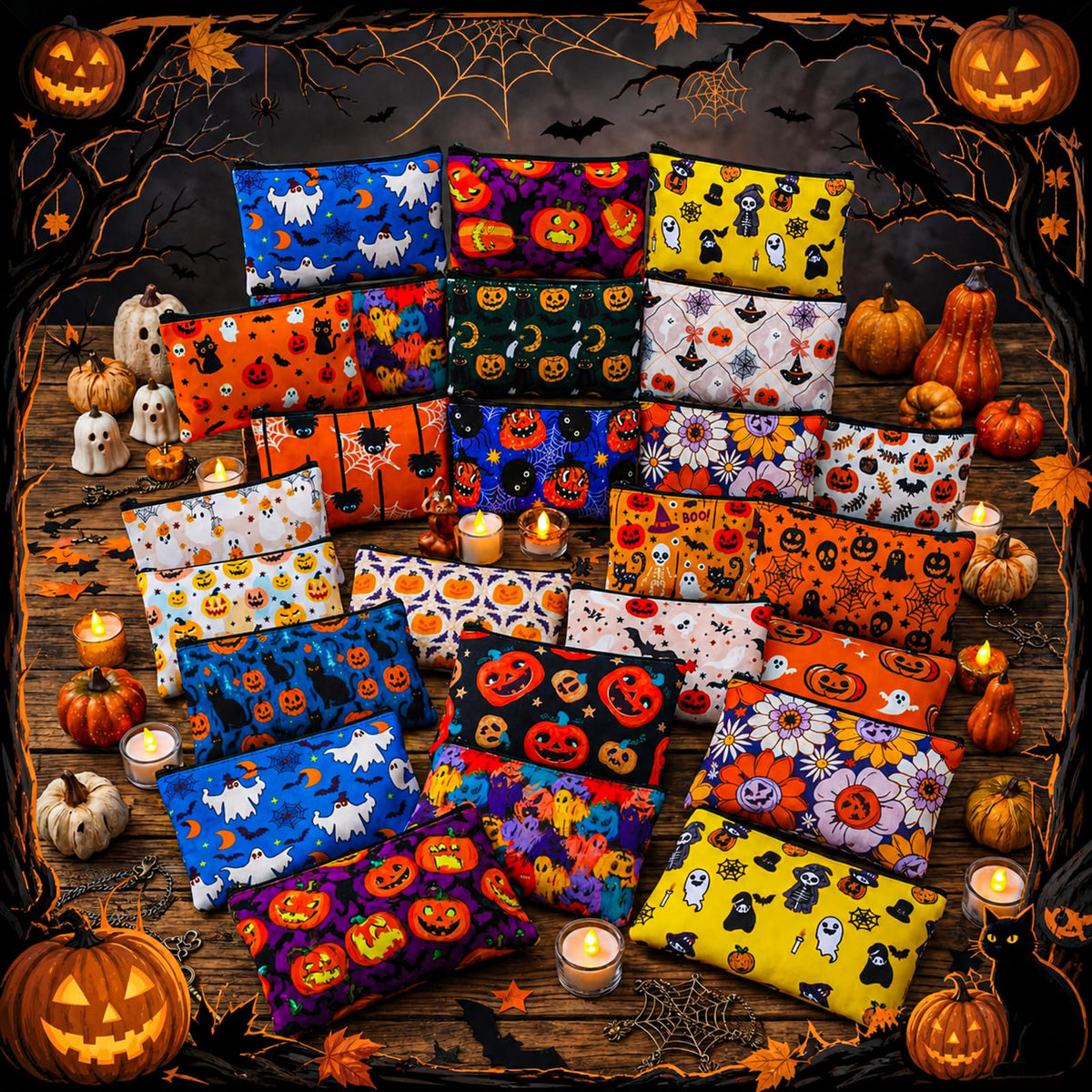 36 Pcs Halloween Canvas Makeup Bags Bulk Zipper Pumpkin - Locmeo Official Imagery - 5