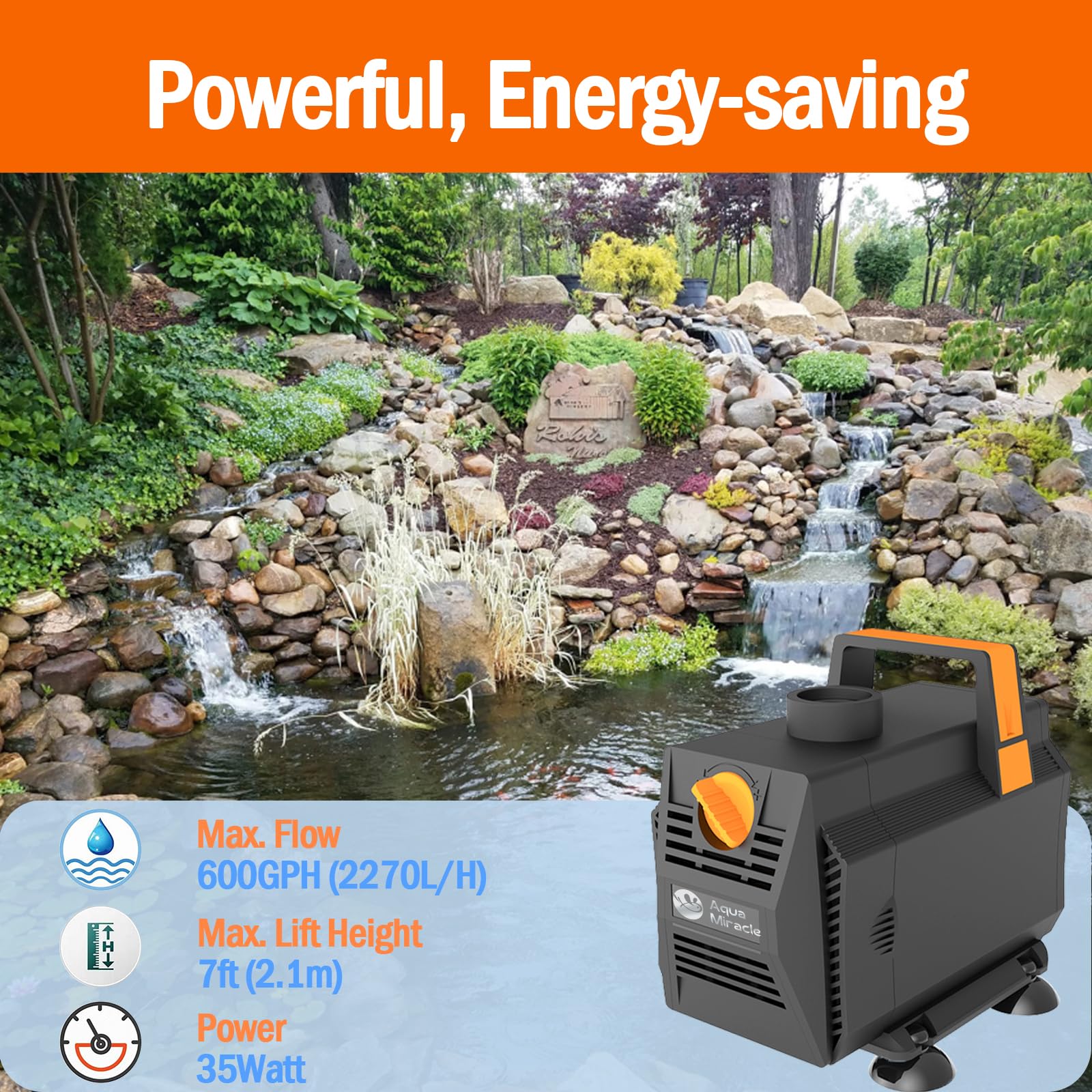 AquaMiracle 600GPH Aquarium Water Pumps   Fountain Pump Pond Pump - AquaMiracle Official Product View 3