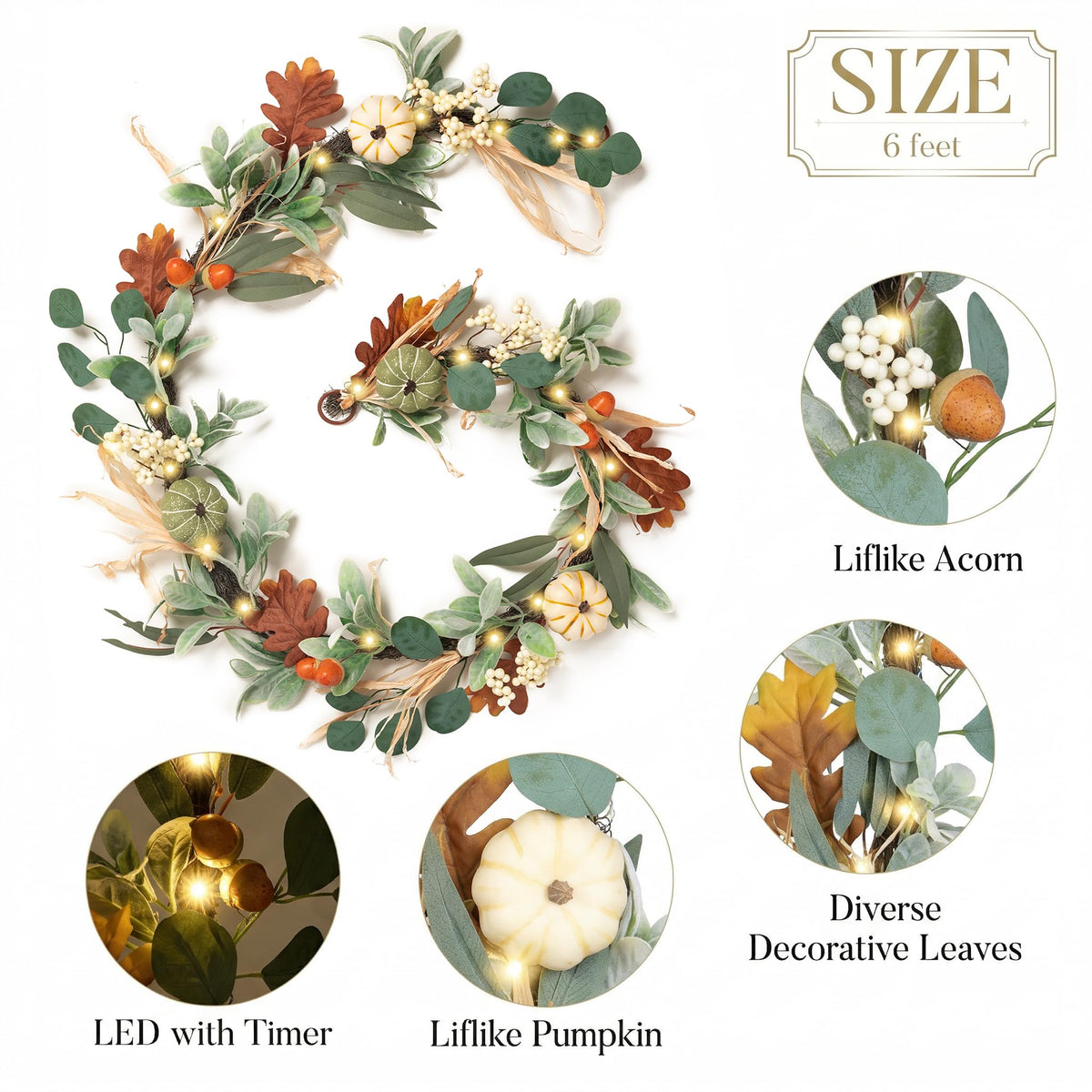 Valery Madelyn 6ft Fall Garland for Mantle with Pumpkins - Valery Madelyn Official Imagery - 6