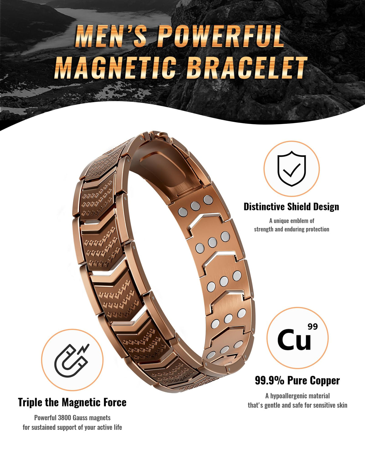 Copper Magnetic Bracelets for Men Pure Copper Jewelry Gift - vapeples Official Imagery - 3