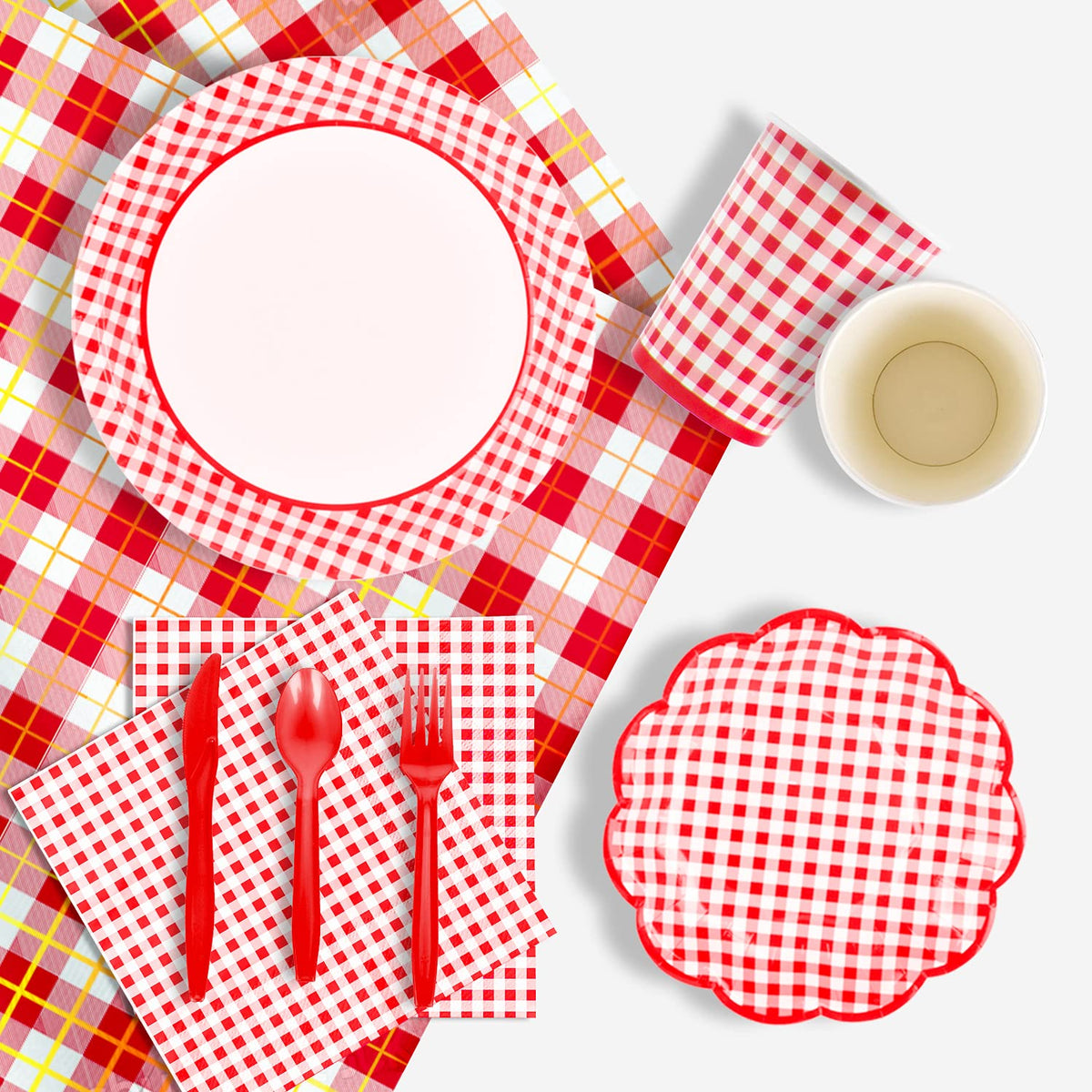 Gatherfun Gingham Red and White Party Supplies Disposable - Gatherfun Official Imagery - 5