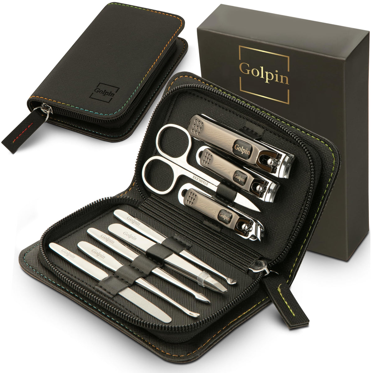 9 Pcs Manicure Set for Men Women Stainless Steel - Golpin Official Imagery - 1