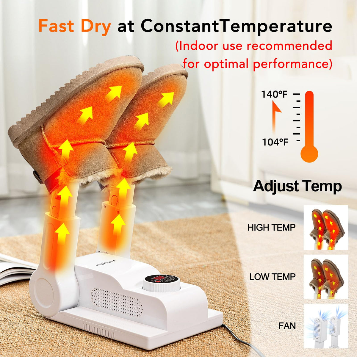 FORLIM Shoe Boot Dryer for Work Boots 3 Temp Modes 24H Delay - FORLIM Official Imagery - 4