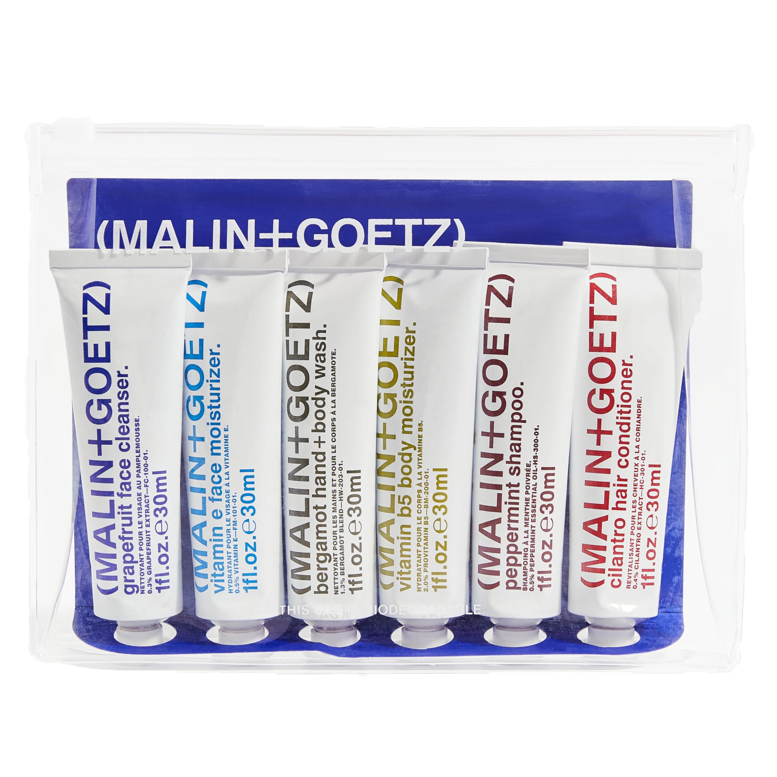 MALIN+GOETZ Best-Sellers Travel Kit | Six Everyday Essentials for Face, Body + Hair | Grapefruit Face Cleanser, Vitamin E Face Moisturizer, Peppermint Shampoo + More | Vegan, Travel-Friendly(6 x 1 oz) - Elefair Tech Official Product View 2