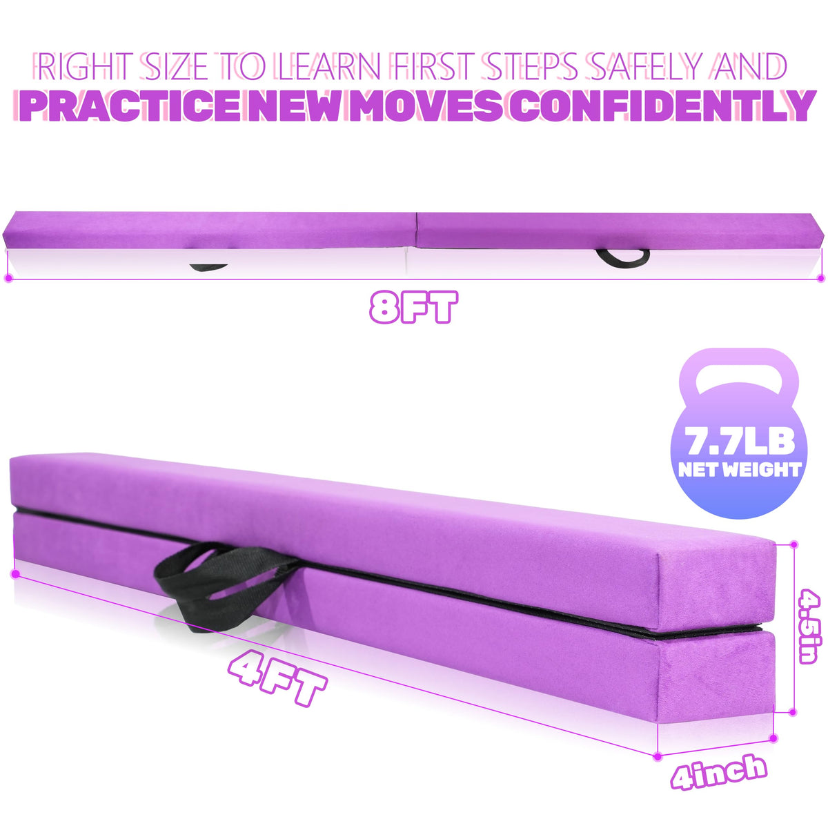 8FT Folding Balance Beam Gymnastics Floor Beam Gymnastics - FC FUNCHEER Official Imagery - 3