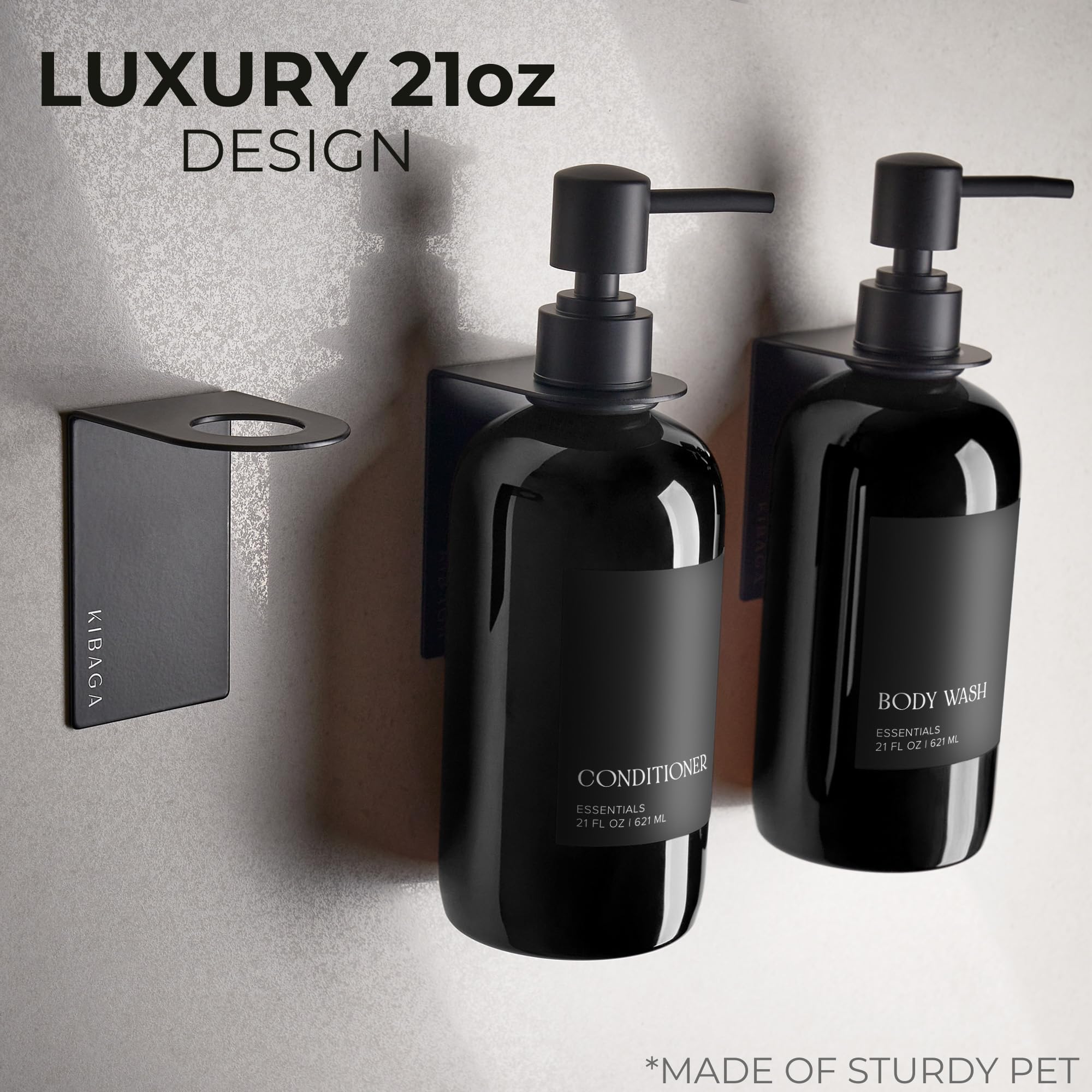 KIBAGA Stylish Shampoo & Conditioner Dispenser Set of 3 - Wall Mount, Drill Free - KIBAGA Official Product View 4