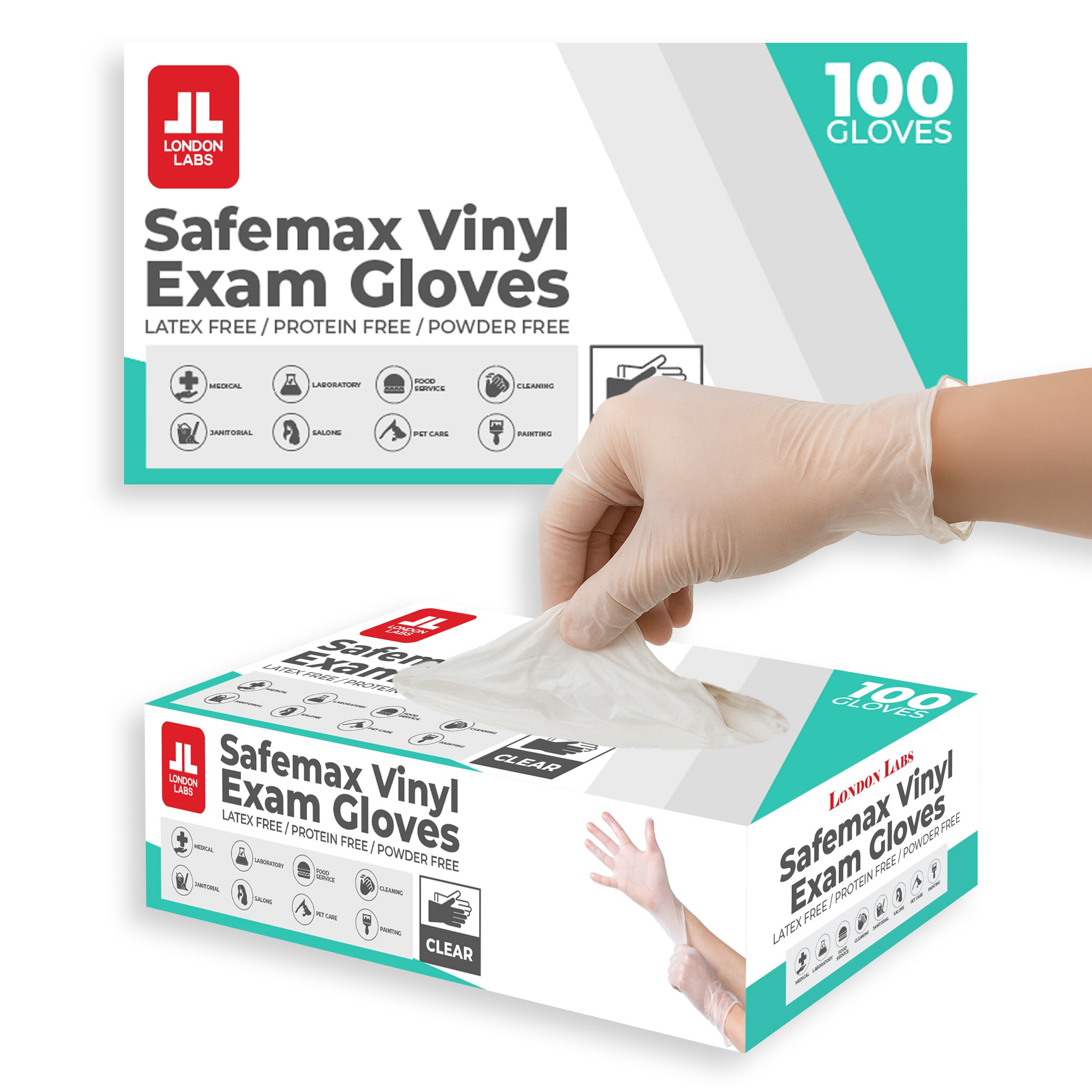 London Labs Medical Clear Vinyl Gloves Powder Free & Latex Free, - London Labs Official Product View 7