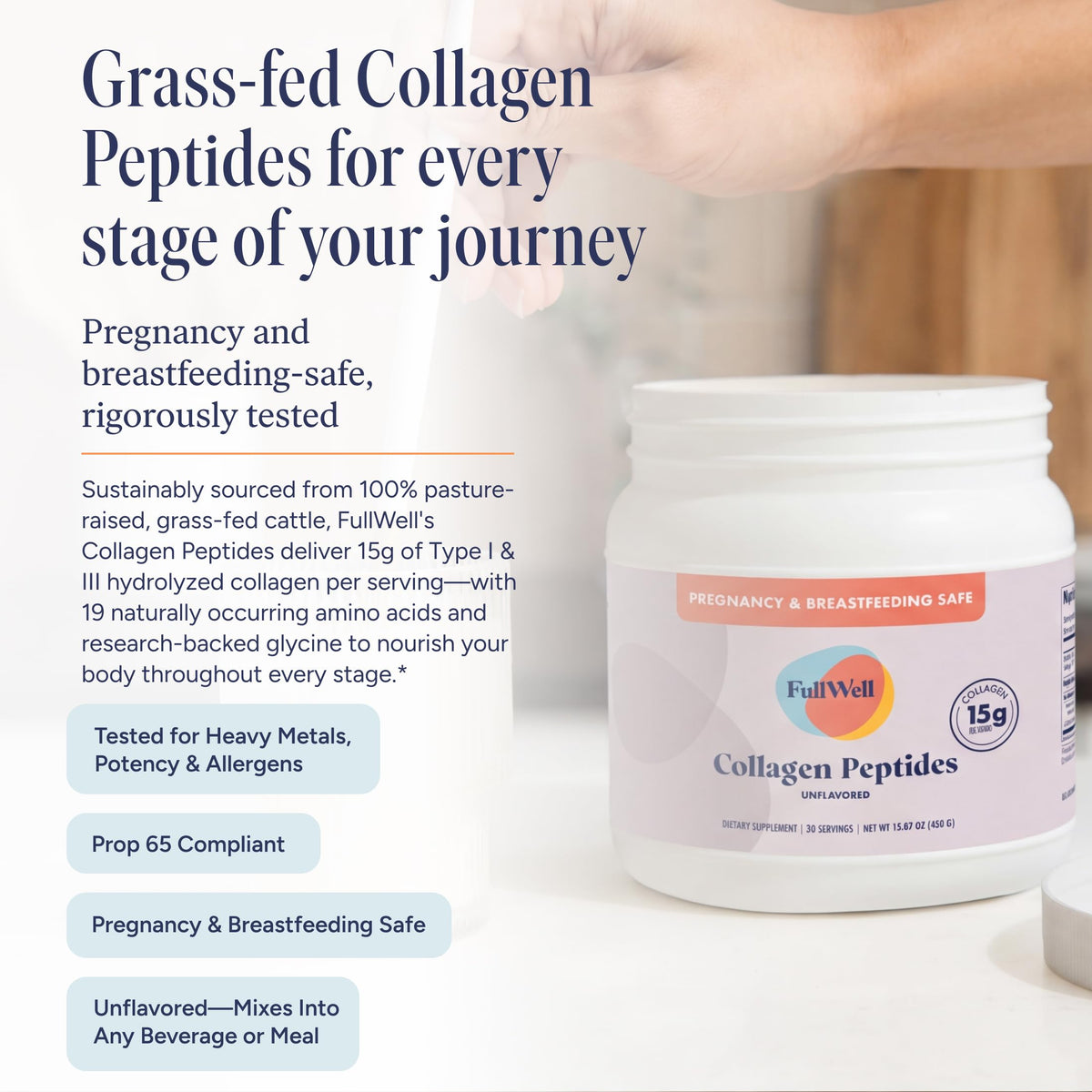 FullWell Unflavored Collagen Peptides Powder 15 87 oz - FullWell Official Imagery - 3