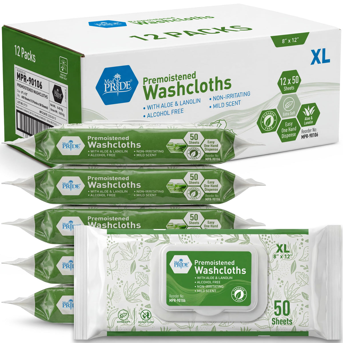 MED PRIDE Premoistened Washcloths 8x12 in with Aloe Lanolin - MED PRIDE Official Imagery - 2