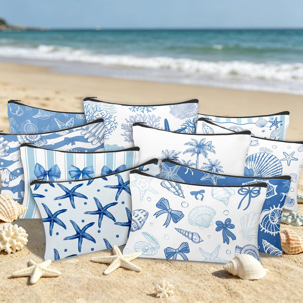 30 Pcs Coastal Makeup Bags Blue Bow Seashell Makeup Bag - HSDSH Official Imagery - 8