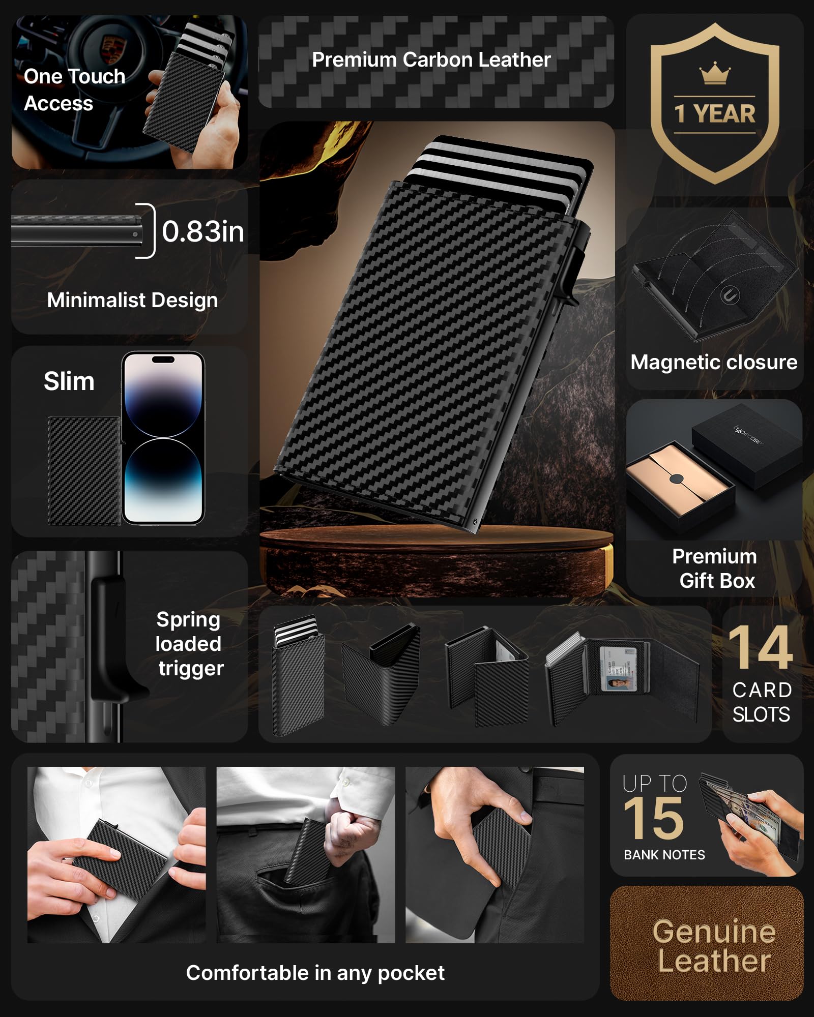 Typecase Pop-Up Aluminum RFID Wallet – Carbon Fiber