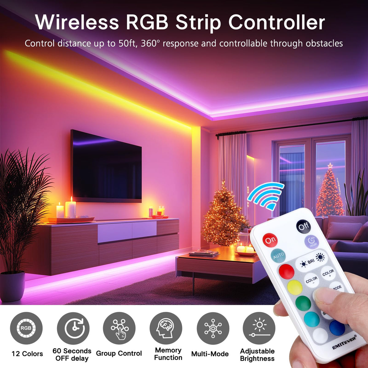 EMITEVER RGB COB Strip Light Kit 16 4ft 3150LEDs Dimmable - EMITEVER Official Imagery - 7