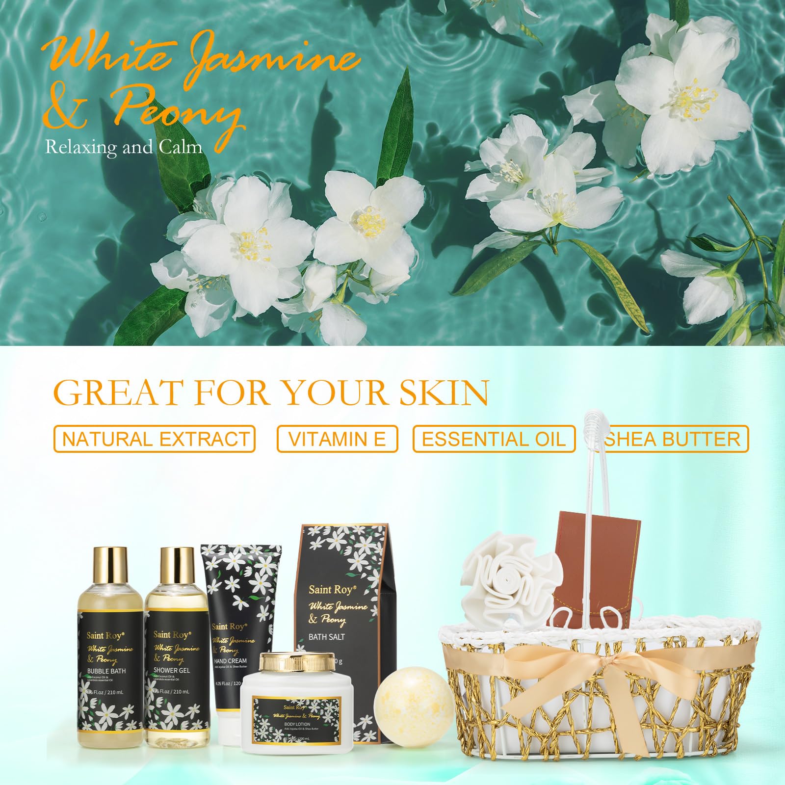 Spa Bath &amp; Body Gifts for Women, Jasmine Peony Spa Gift - Saint Roy