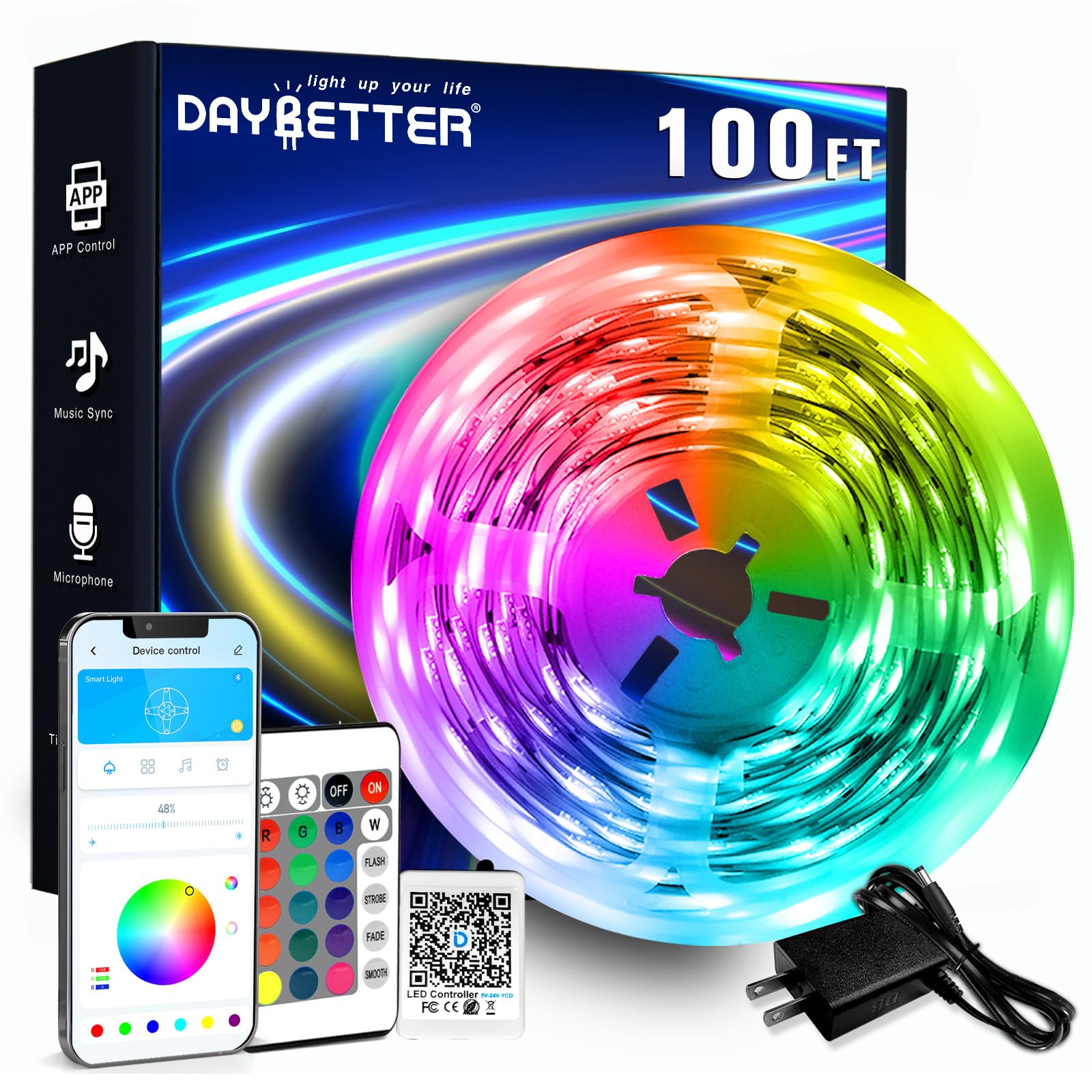 DAYBETTER LED Strip Lights 100ft RGB Lights Strip for Bedroom, Desk, Indoor Room - DAYBETTER Official Product View 1