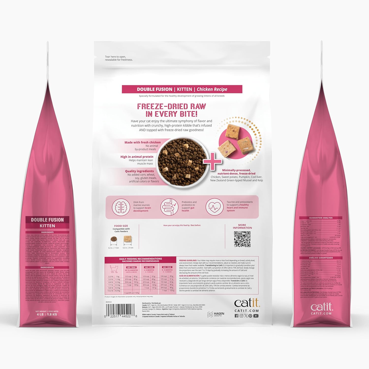 Catit Recipes Double Fusion Kitten Food with chicken recipe and 96% animal protein in a resealable bag