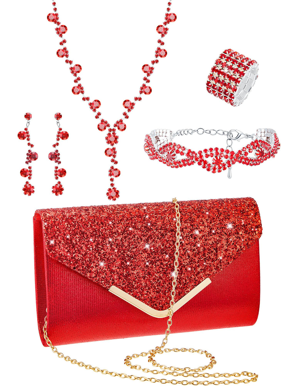 5 Pcs Jewelry Set Rhinestone Clutch Purse for Prom - Henoyso Official Imagery - 8