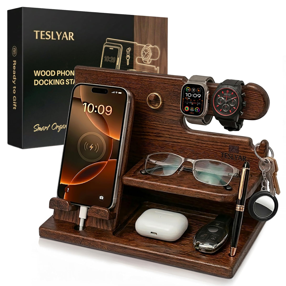 TESLYAR Wood Phone Docking Station for Men - TESLYAR Official Imagery - 1