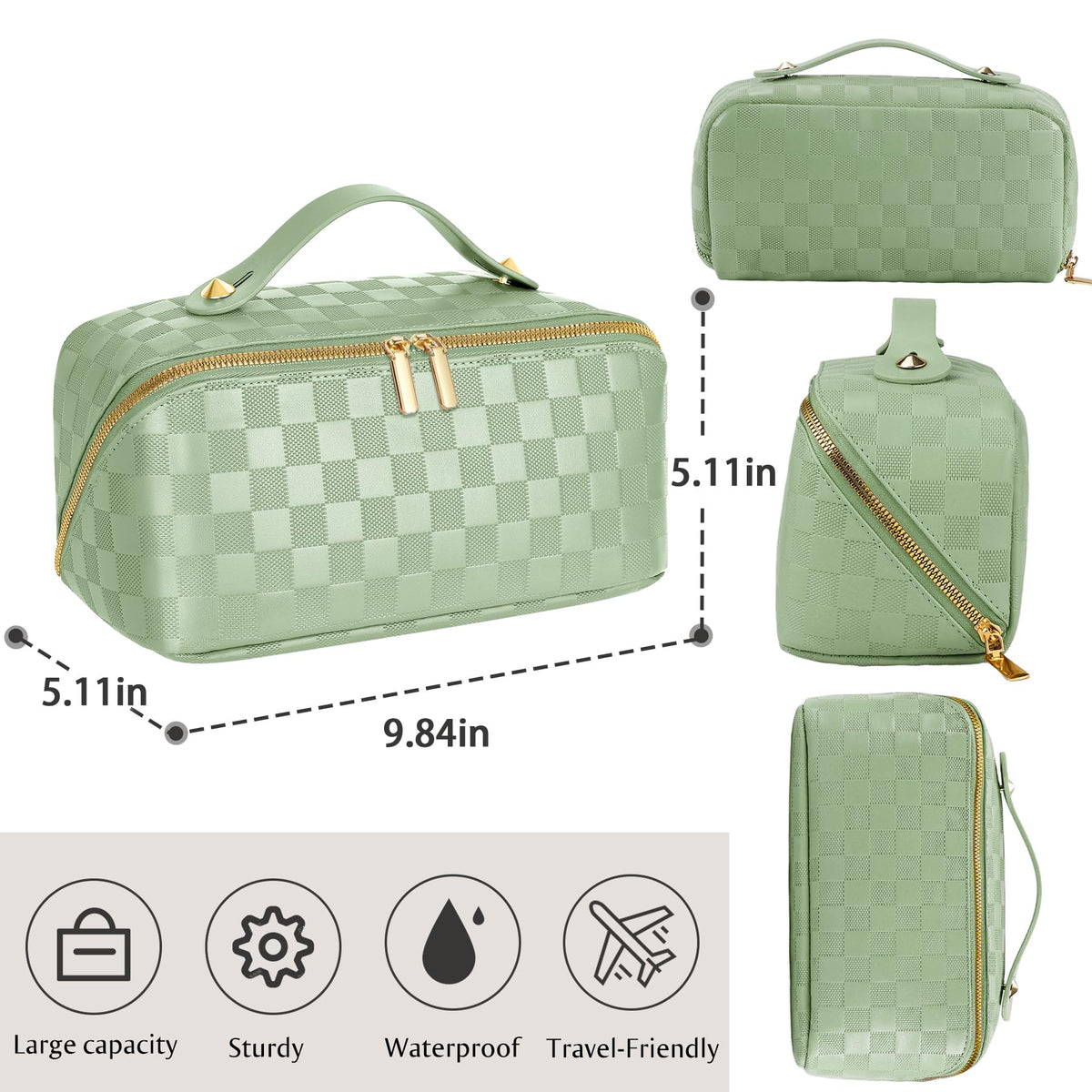 ALEXTINA Travel Makeup Bag PU Leather Cosmetic Bag Green - ALEXTINA Official Imagery - 4
